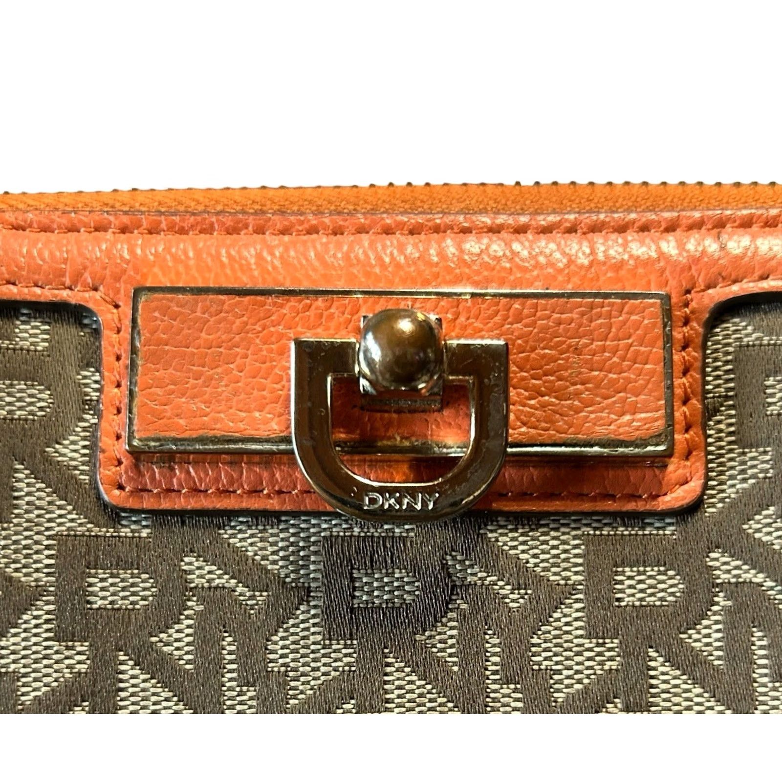 DKNY DKNY Monogram Bryant Women's Wallet Orange & Beige Logo Leather Clutch Size ONE SIZE - 5 Thumbnail
