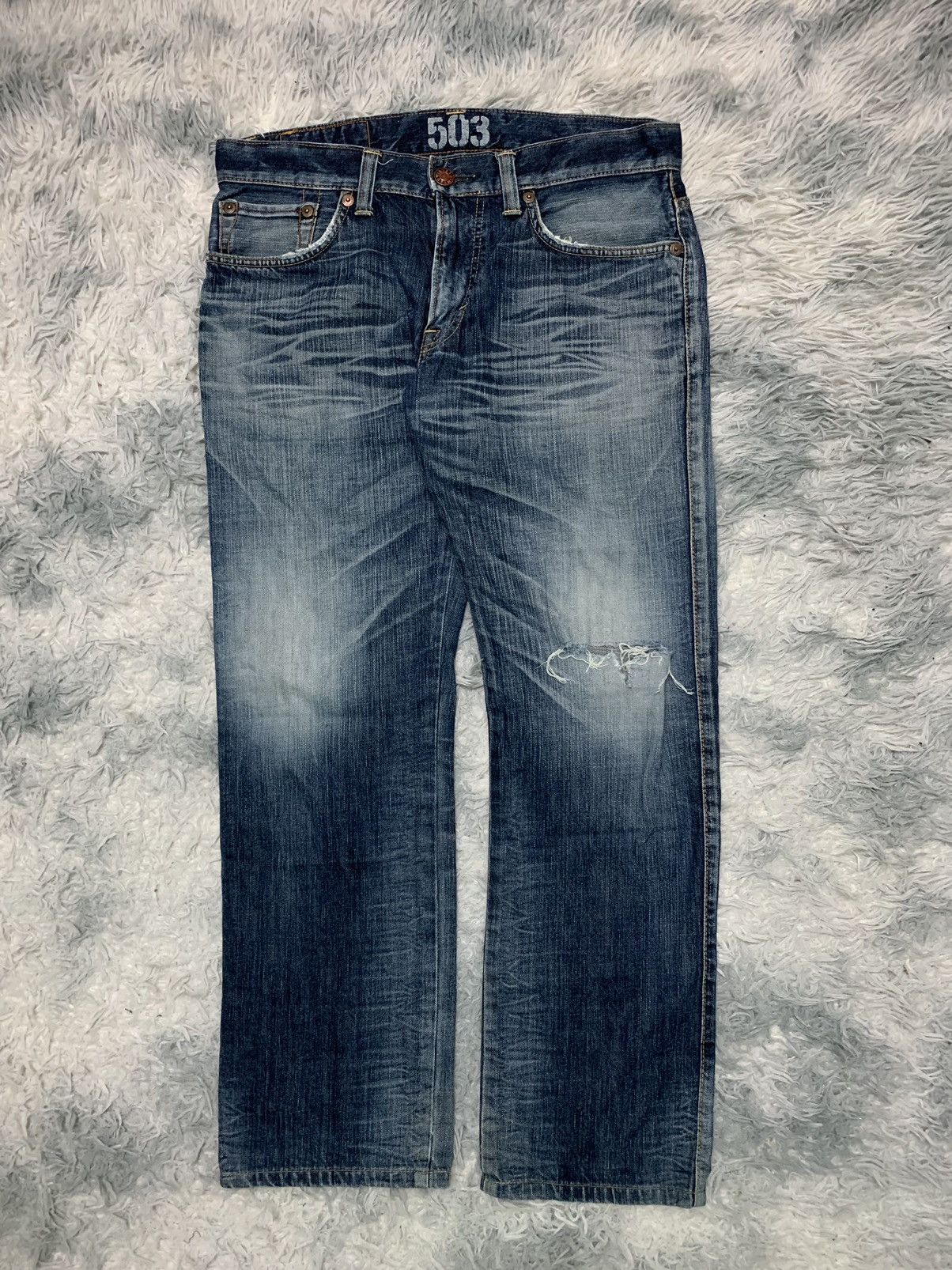 Edwin × Japanese Brand 90s EDWIN BLUE TRIP BAGGY STYLE DISTRESSED PANT Size US 36 / EU 52 - 1 Thumbnail