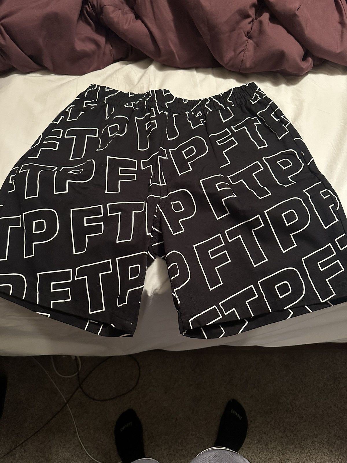 image of Fuck The Population Ftp All Over Outline Logo Shorts in Black, Men's (Size 32)