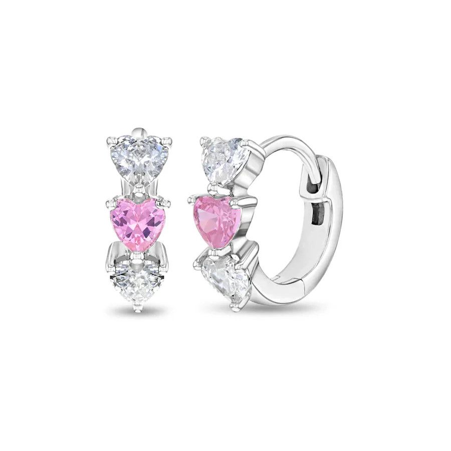 Other Cascading CZ Heart Hoop Pink 7mm Earrings - Sterling Silver Size ONE SIZE - 1 Thumbnail
