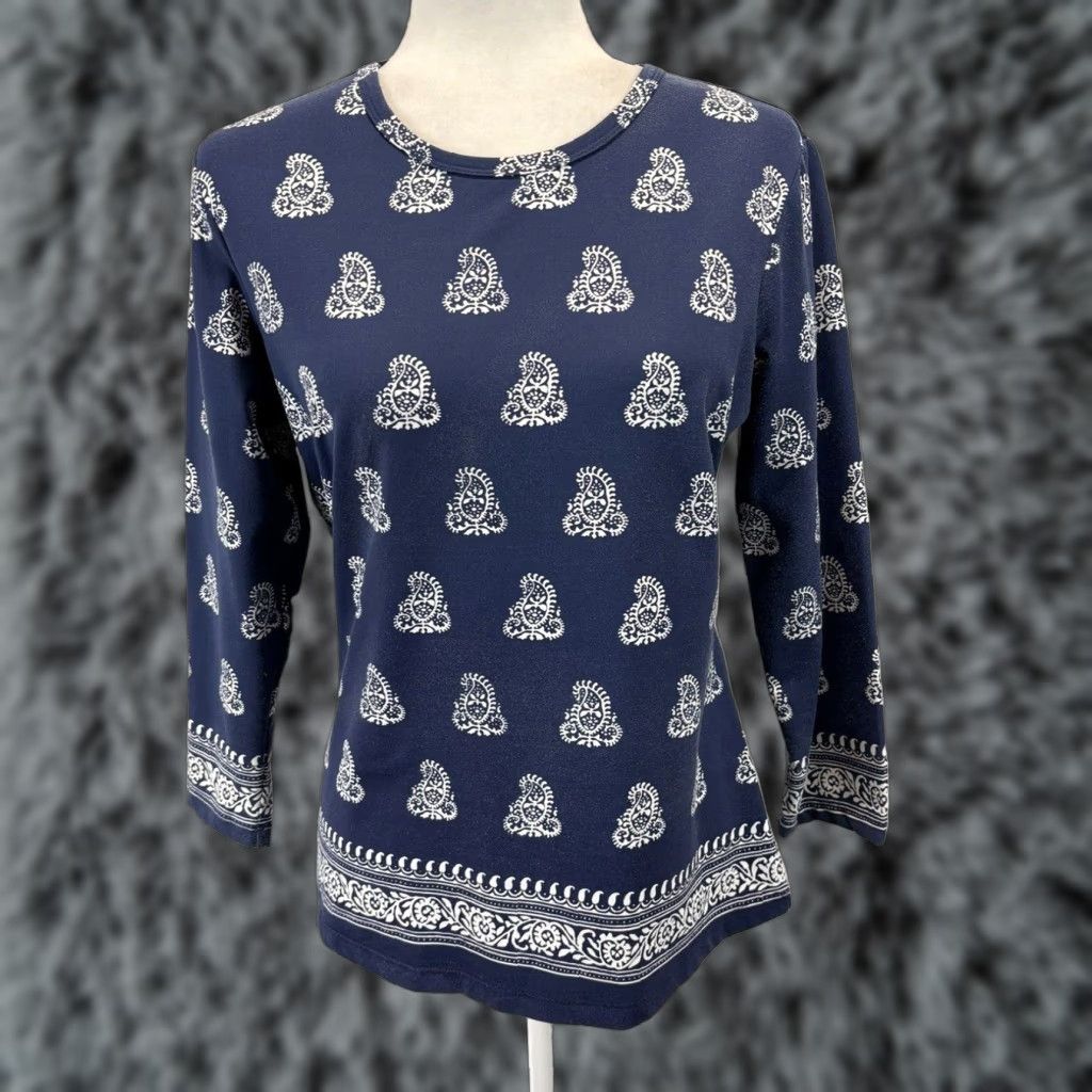 J.McLaughlin J. McLaughlin Women's Paisley Catalina Cloth Shirt Medium Navy Blue Casual Size M / US 6-8 / IT 42-44 - 1 Thumbnail