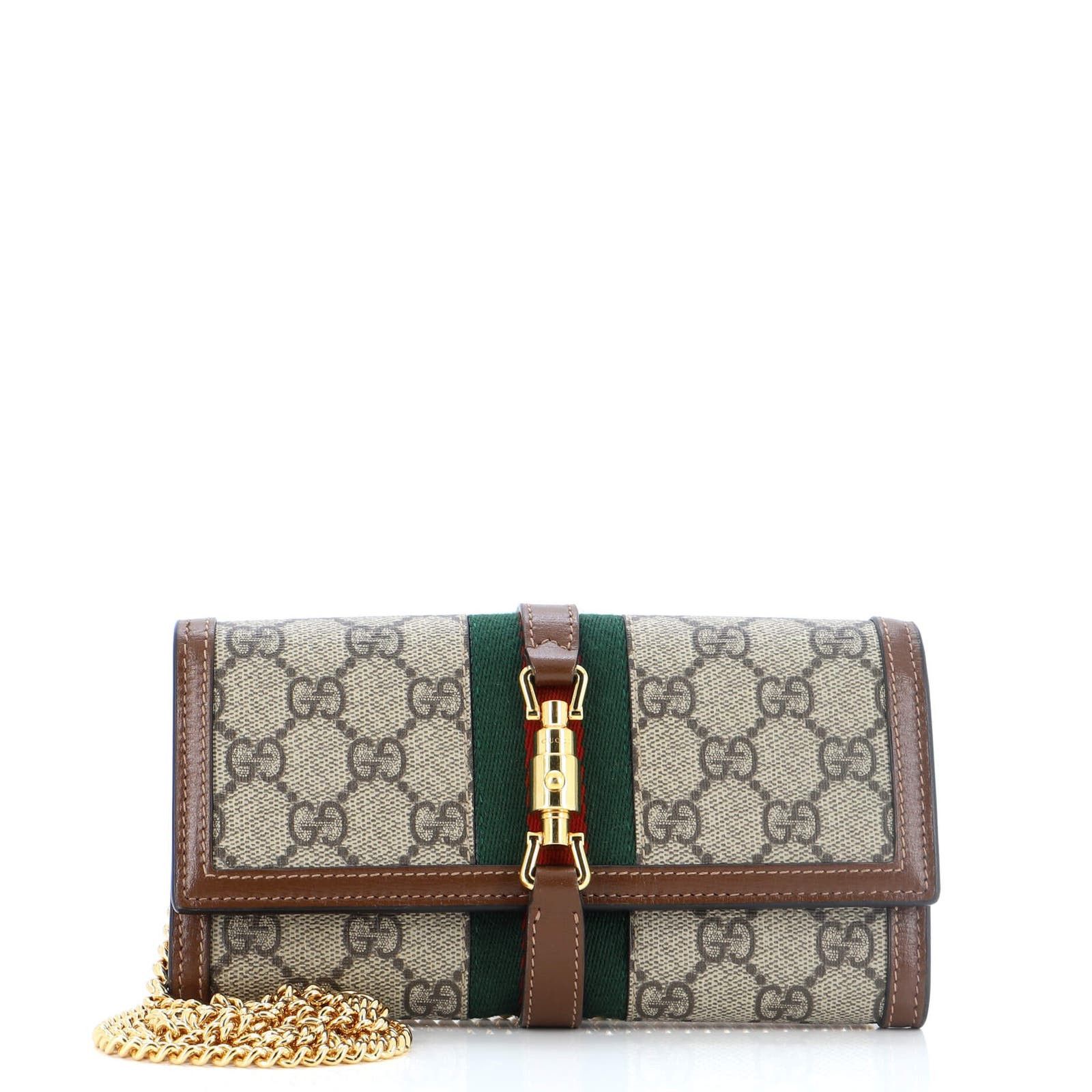 image of Gucci Jackie 1961 Continental Chain Wallet GG Coated Canvas None in Brown, Women's
