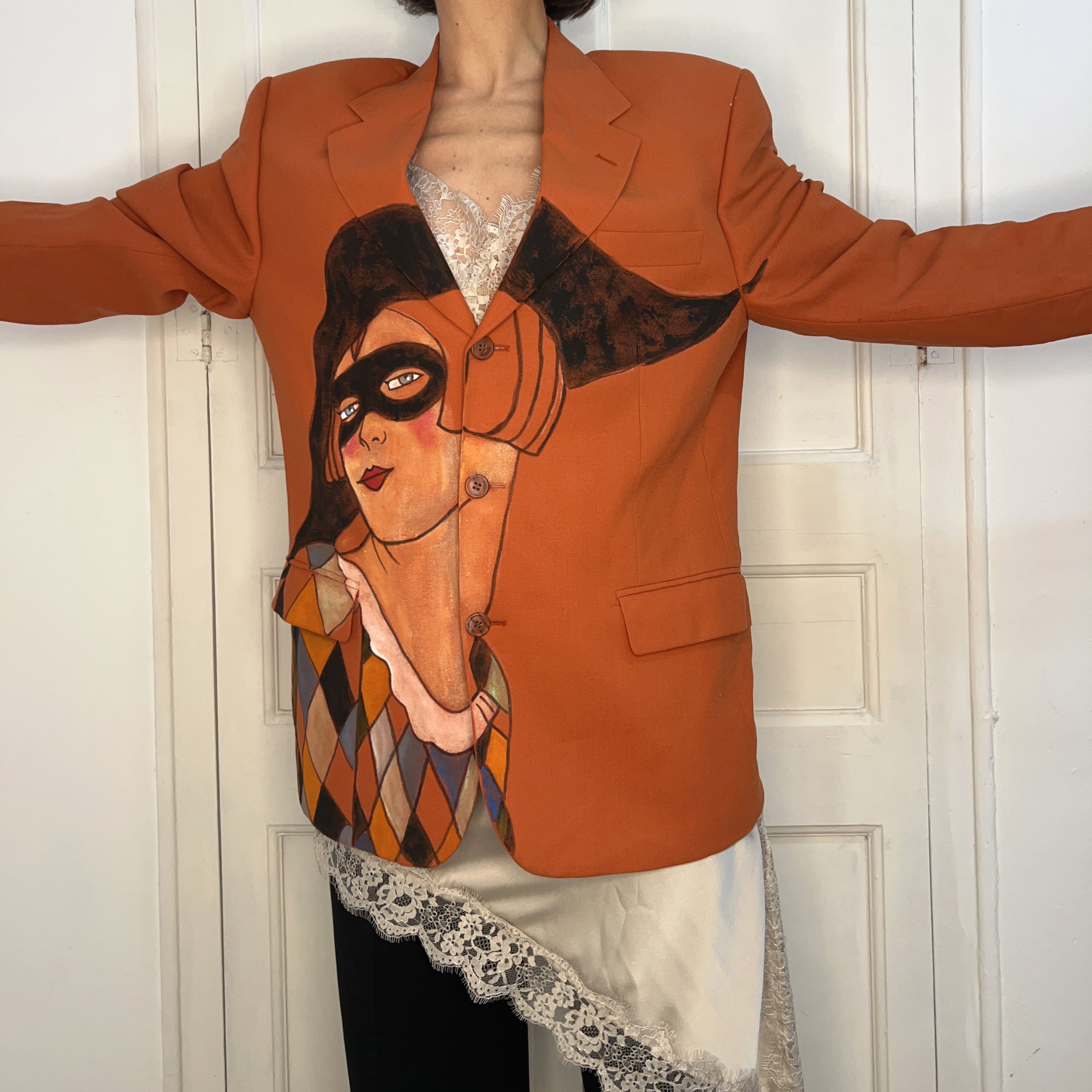 Custommade Hand-Painted Wool Harlequin Blazer Size XXL / US 16-18 / IT 52-54 - 7 Thumbnail