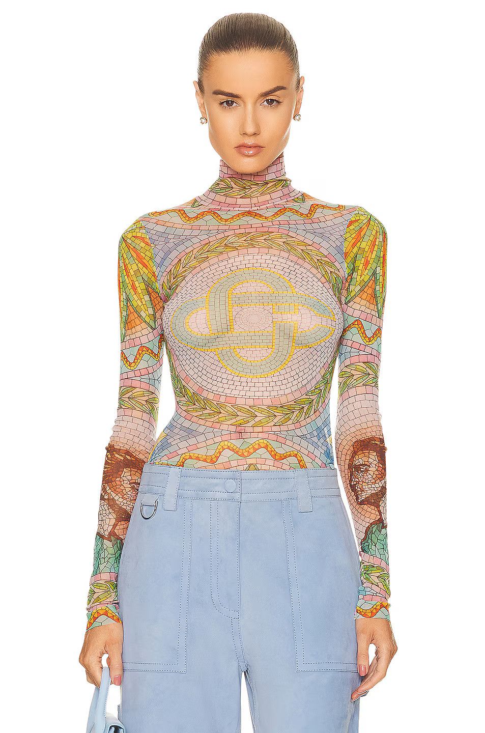 image of Casablanca Multicolor Mosaics Greques Long Sleeve Top, Women's (Size Medium)
