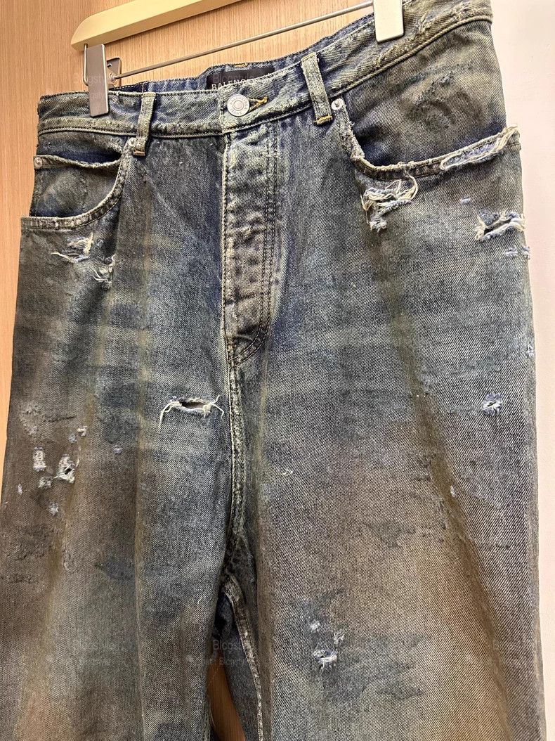 Balenciaga Balenciaga size XS Distressed Wide Leg Denim Pants Size US 27 - 4 Thumbnail