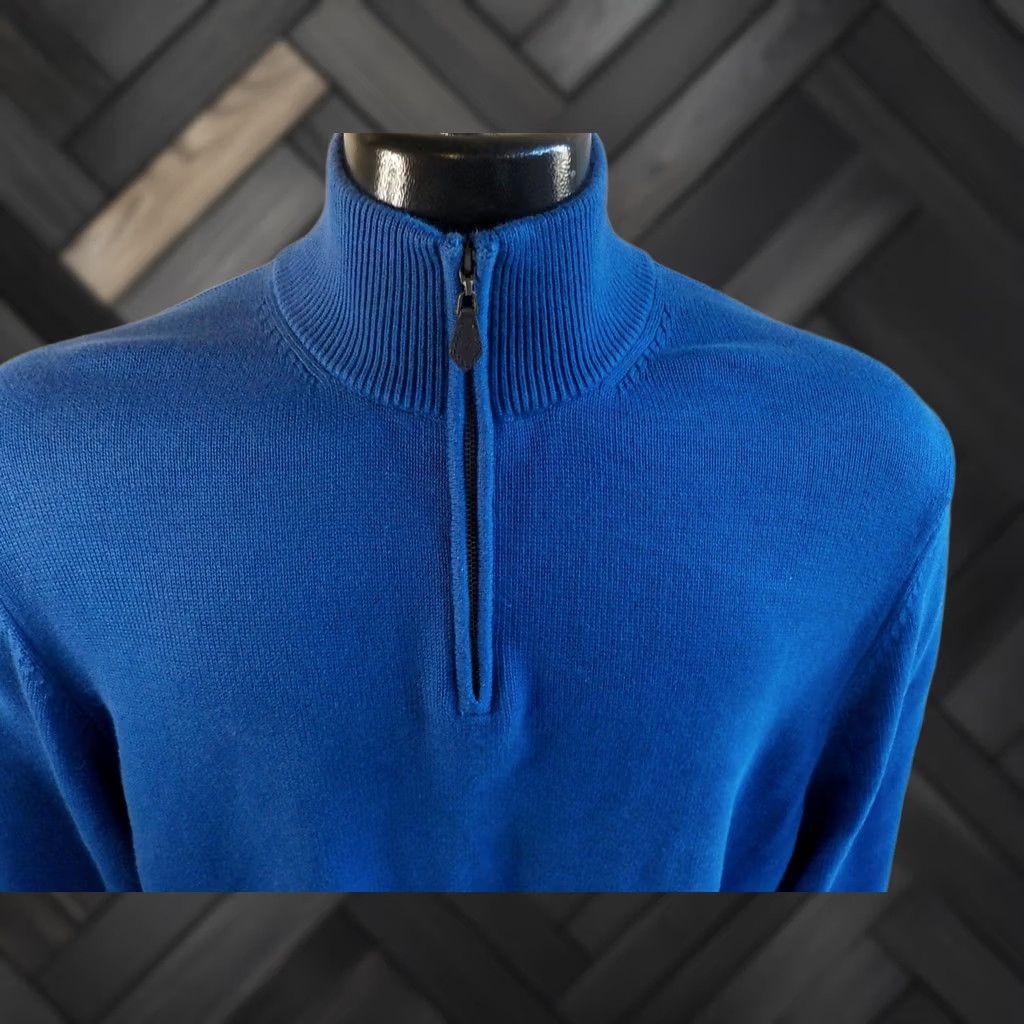 Brooks Brothers BROOKS BROTHERS 1/4 Zip Pullover Sweater 100% Cotton Blue L Mens Knit Mock Neck Ribbed Collar Cuffs Waistband Style Pullover Regular Size Large Size US L / EU 52-54 / 3 - 1 Thumbnail