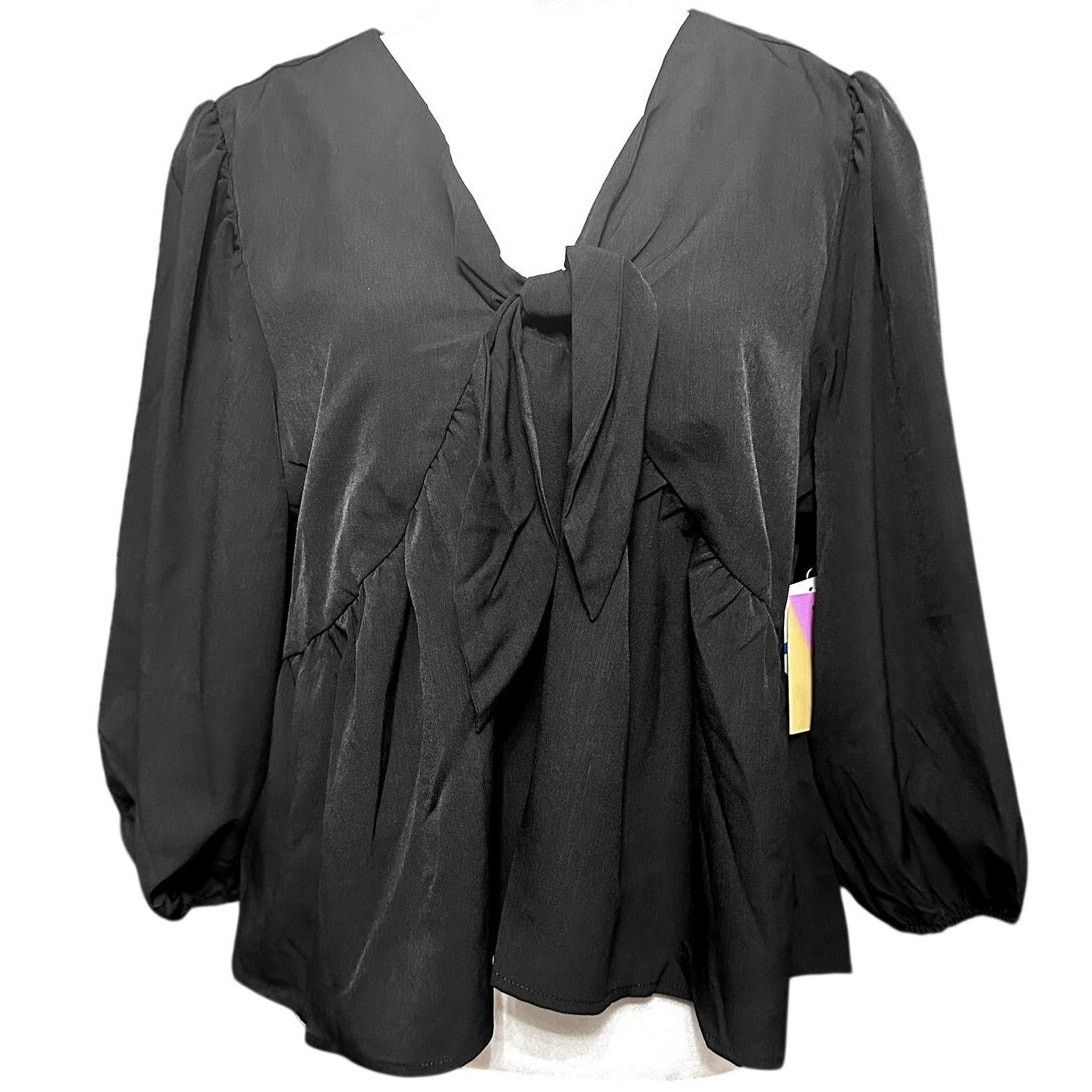 Other Riley & Rae Black Bohemian Peplum Tie Front Blouse XXL NWT Size XXL / US 16-18 / IT 52-54 - 2 Thumbnail