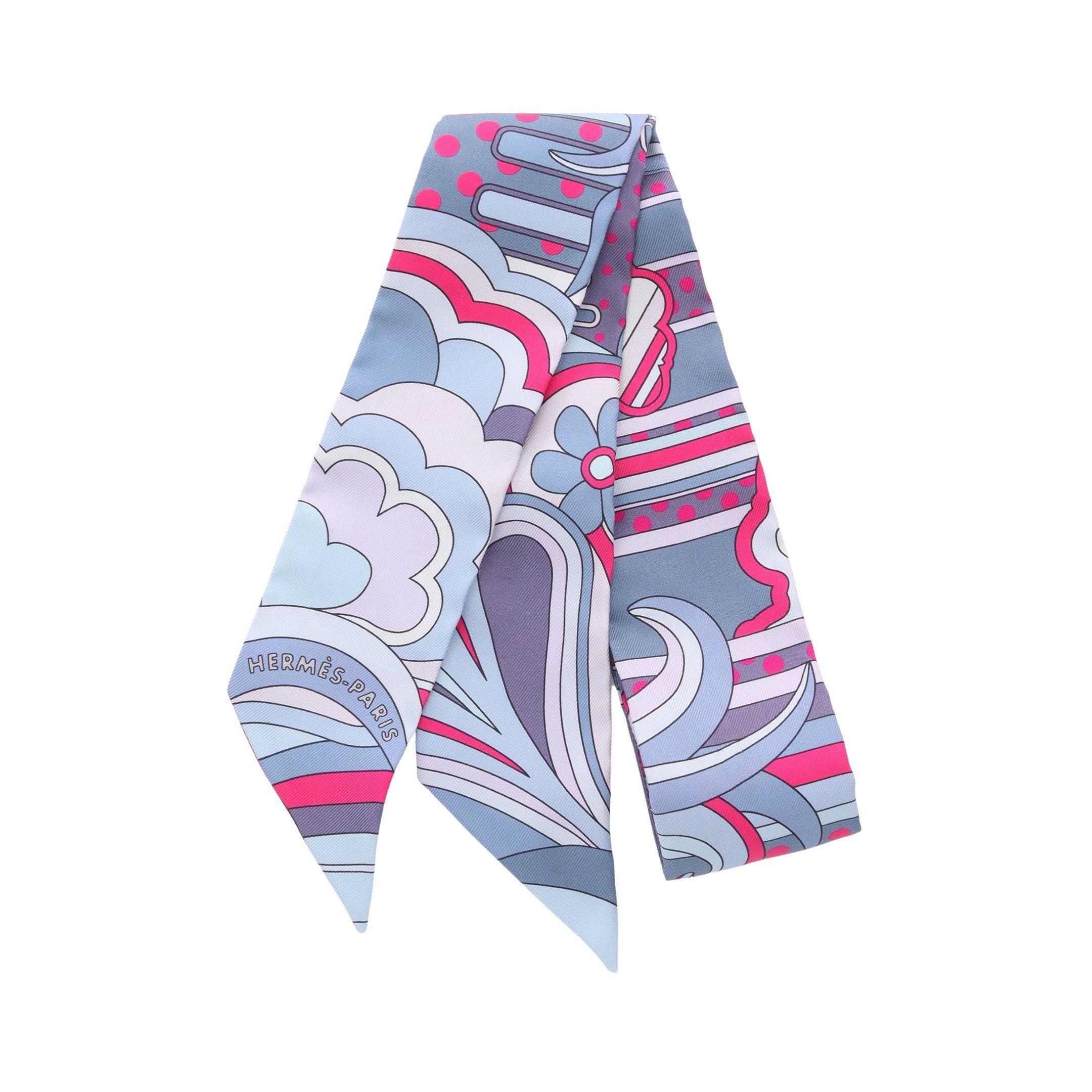 Hermes Hermes Twilly Faubourg Rainbow Ribbon Scarf Silk Blue Multicolor Size ONE SIZE - 1 Thumbnail