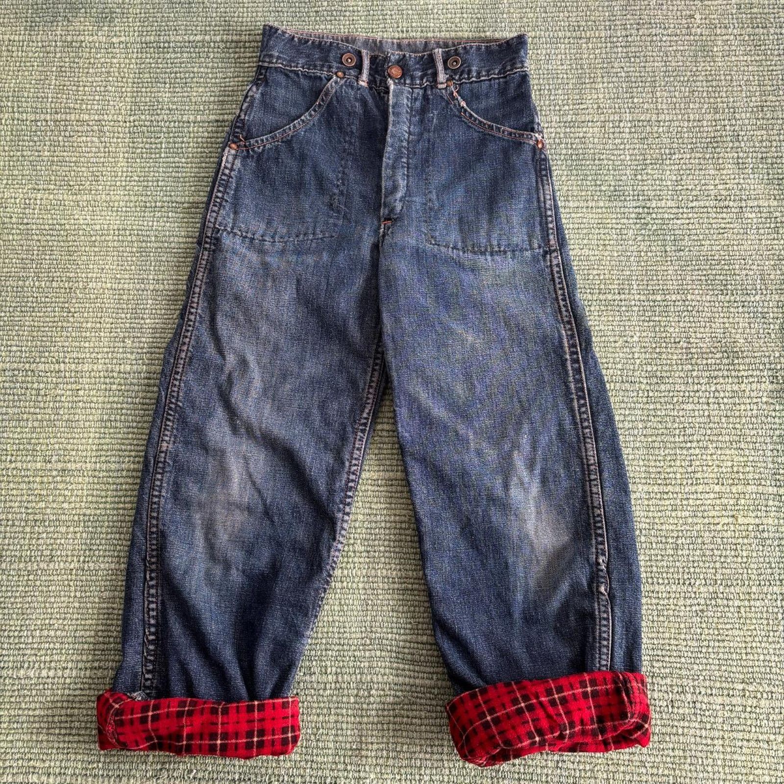 Vintage 1940s 50s Sanforzied Flannel Lined Denim Jeans 22x22.5 Size 22" - 1 Thumbnail