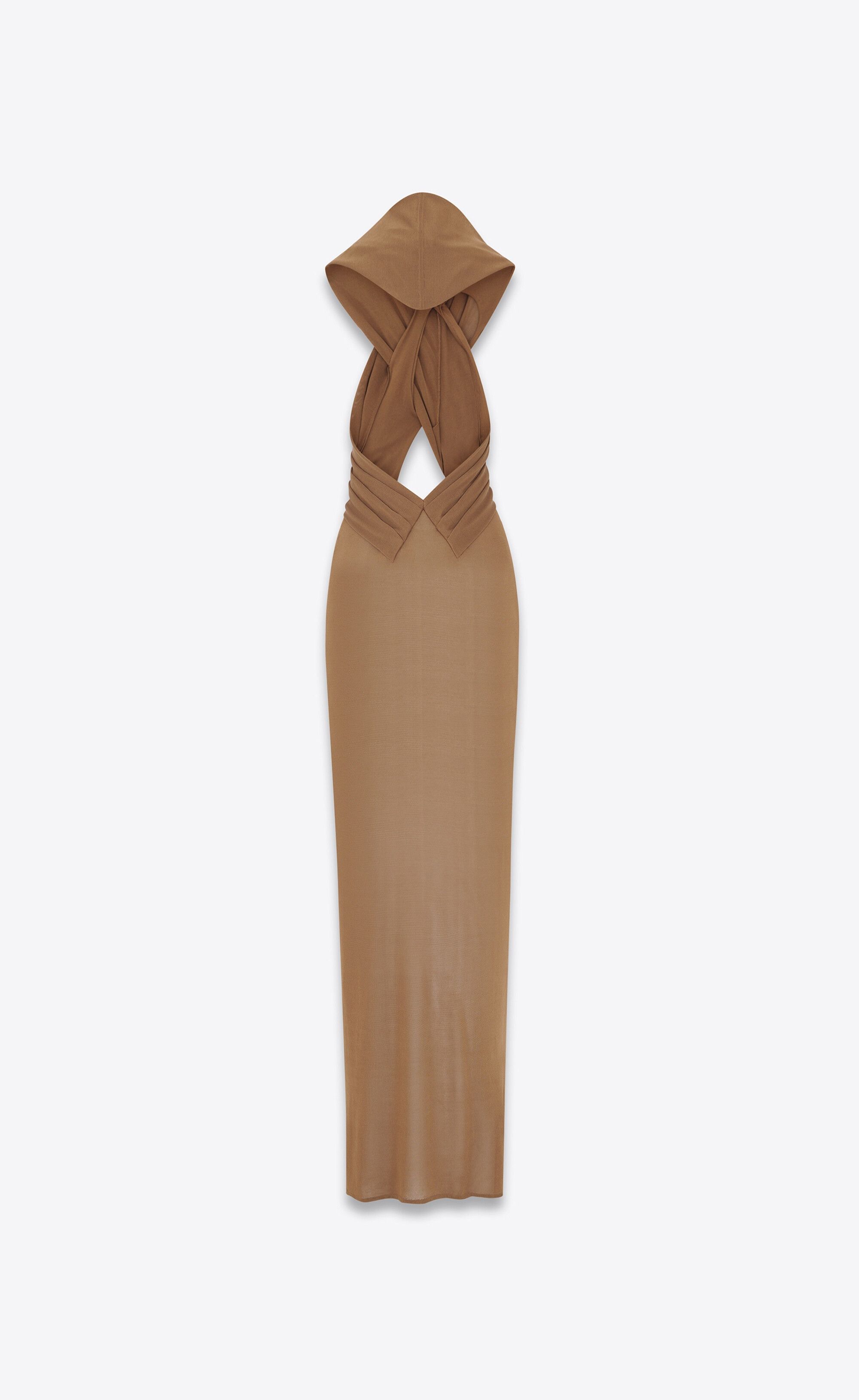Saint Laurent Paris o1s1wg111024 Knitted Hooded Maxi Dress in Brown Size L / US 10 / IT 46 - 3 Thumbnail