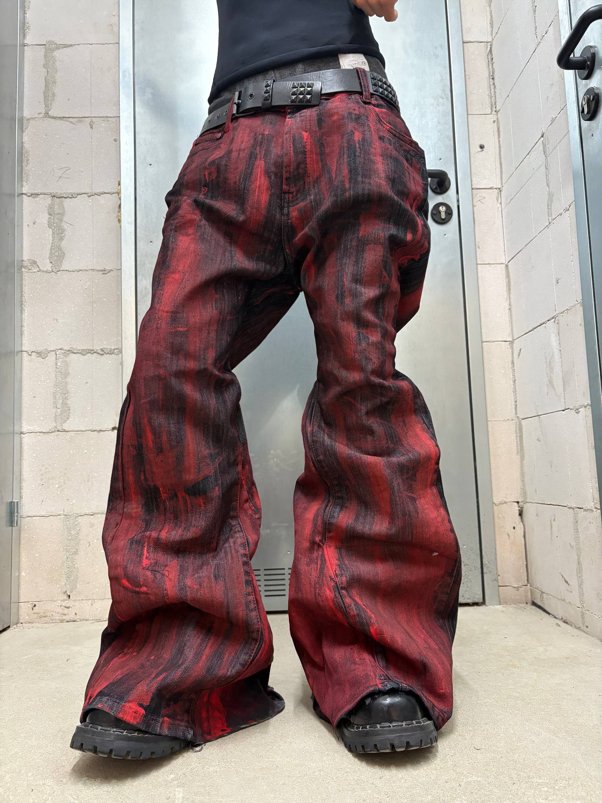 Japanese Brand Custom Black Baggy Distressed Jeans Painted Wide Leg Size US 31 - 1 Thumbnail