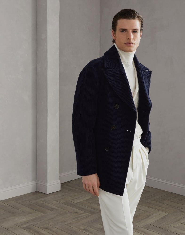 Brunello Cucinelli o1w1db10825 Corduroy Caban Jacket in Navy Blue Size US S / EU 44-46 / 1 - 3 Thumbnail