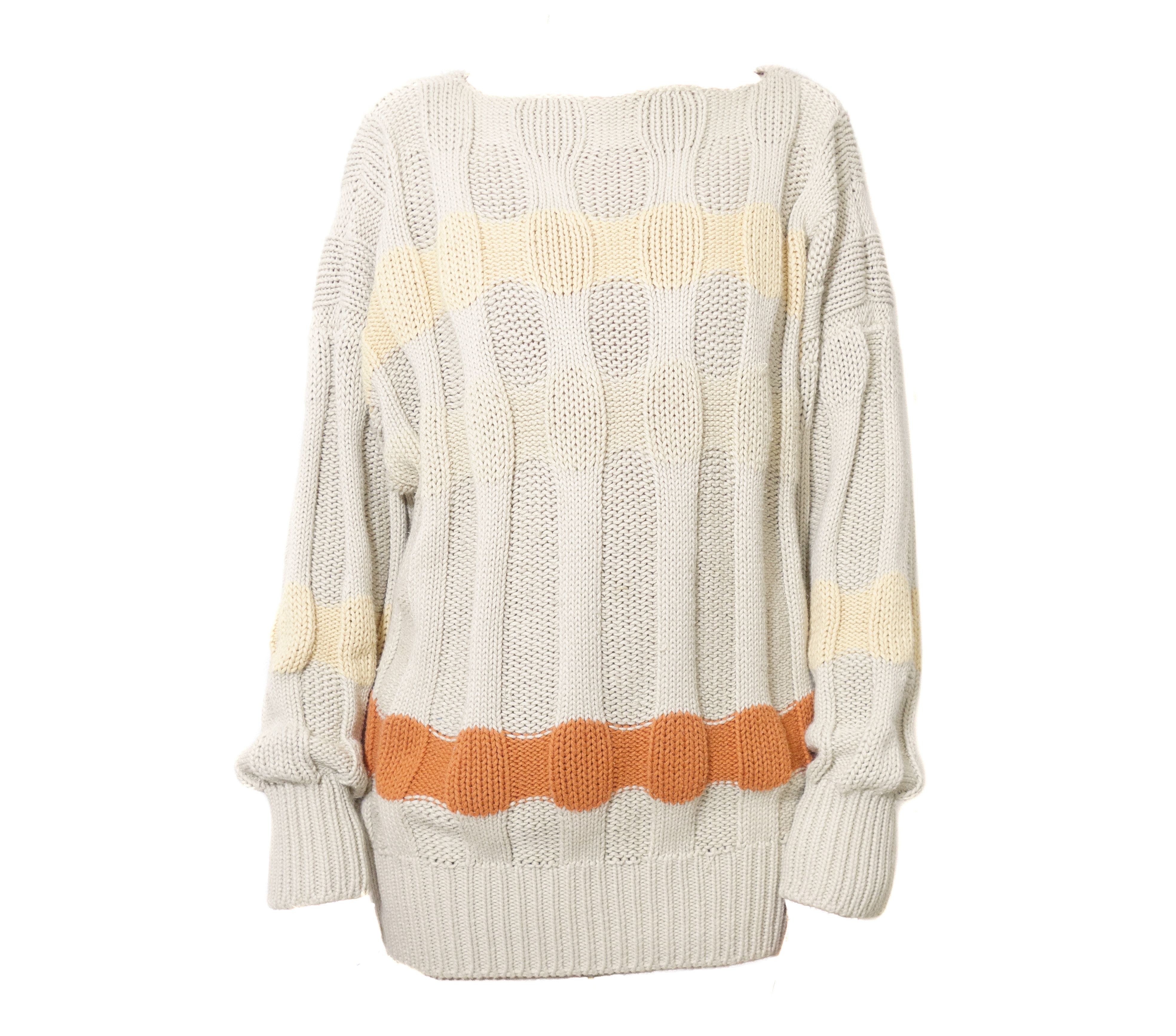 Jil Sander 90s Oversized Cable Knit Striped Sweater Vintage Size M / US 6-8 / IT 42-44 - 1 Thumbnail