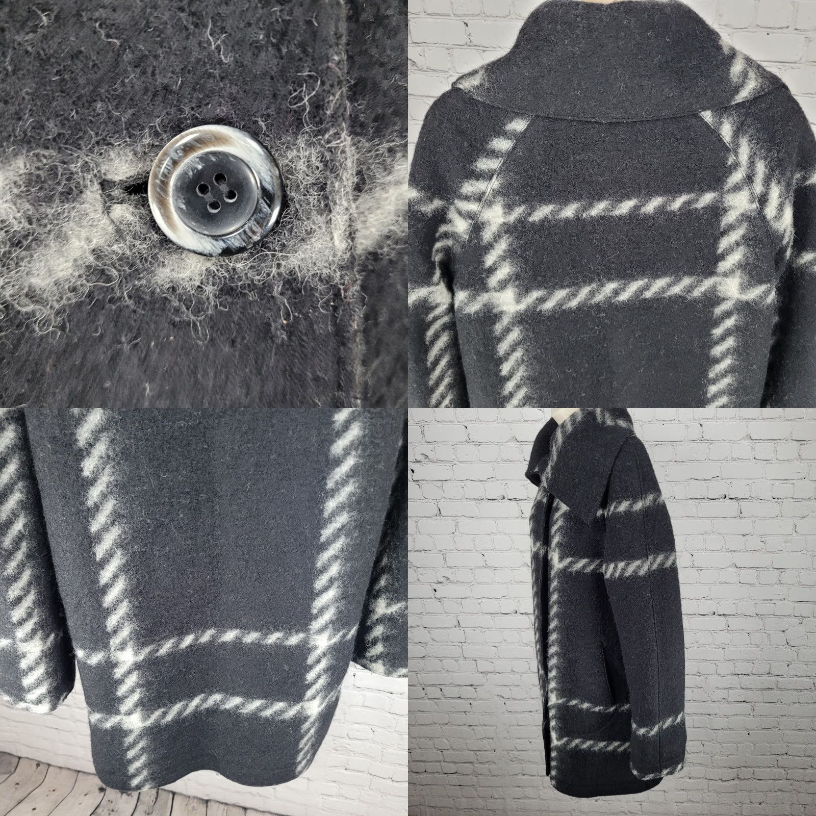 Vintage VINTAGE Hilary Radley Black Check Wool Blend Collared Buttoned Lined Over Coat PS Women Coat Size S / US 4 / IT 40 - 9 Thumbnail