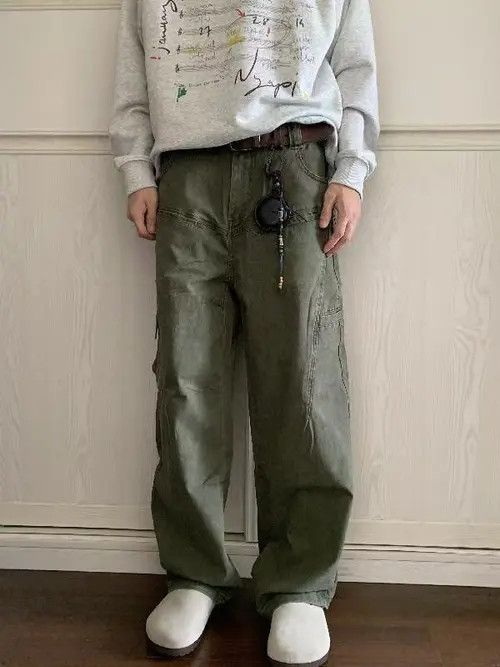 Japanese Brand × Jean Green Vintage Multi-Pocket Loose Straight Cargo Jeans Size US 32 / EU 48 - 4 Thumbnail
