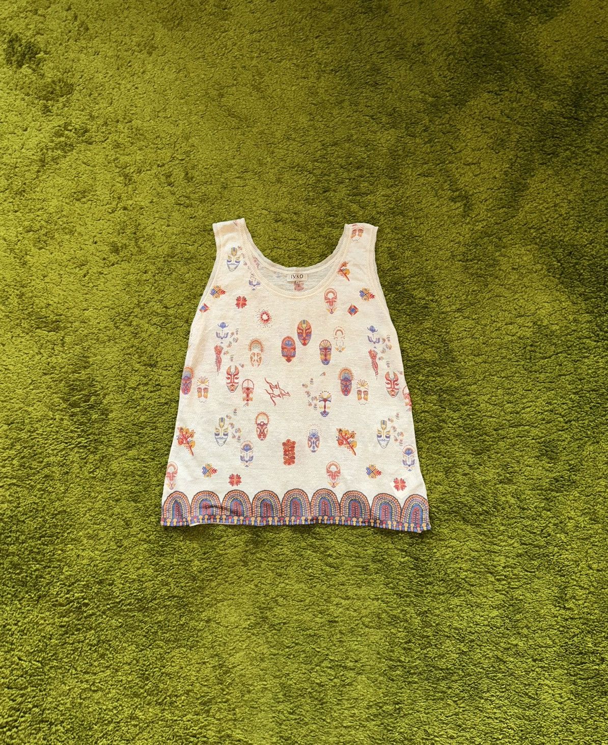 Designer Ivko avant garde linen blend native pattern tank top vest Size M / US 6-8 / IT 42-44 - 1 Thumbnail