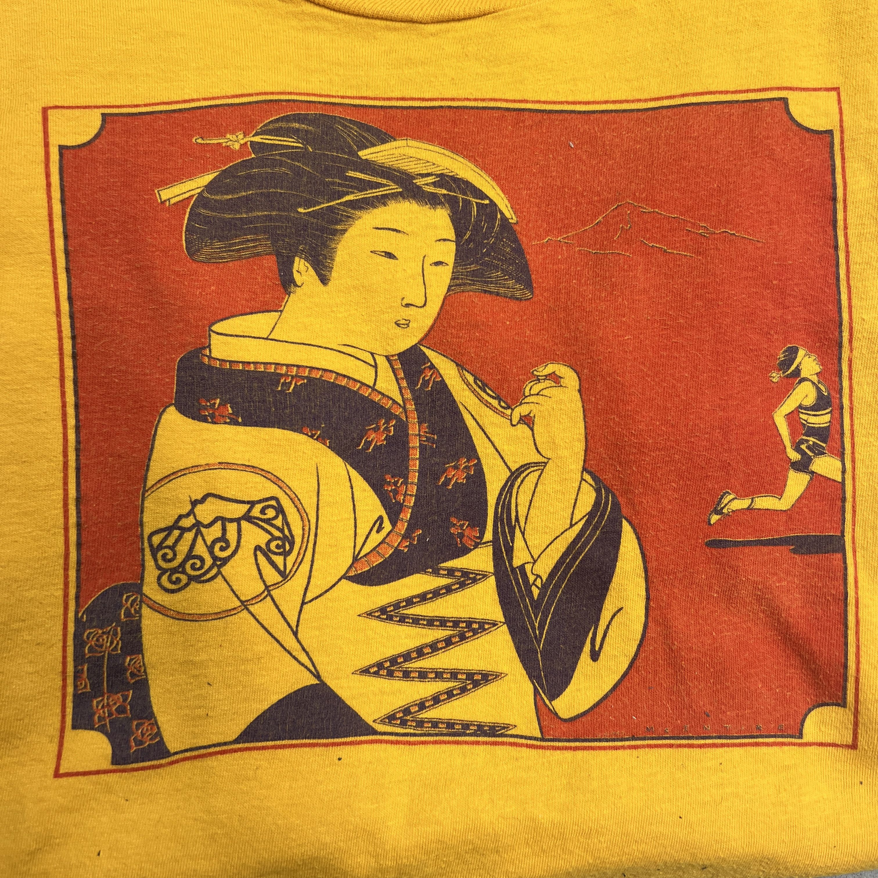 Nike × Vintage Vintage 1980s Nike Cascade Run-Off Geisha Yellow Tee Rare Size US XL / EU 56 / 4 - 4 Thumbnail
