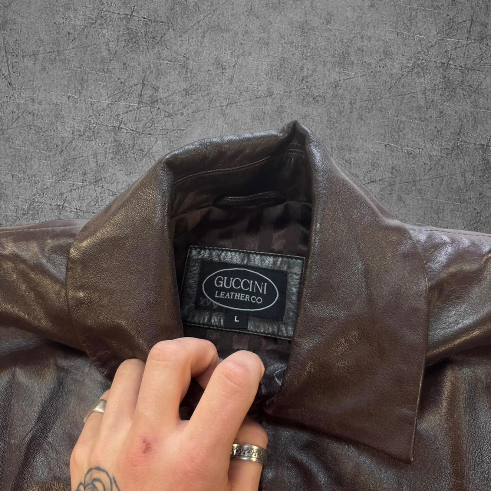 Vintage Vintage Women’s Guccini Brown Leather Jacket Size L / US 10 / IT 46 - 3 Thumbnail
