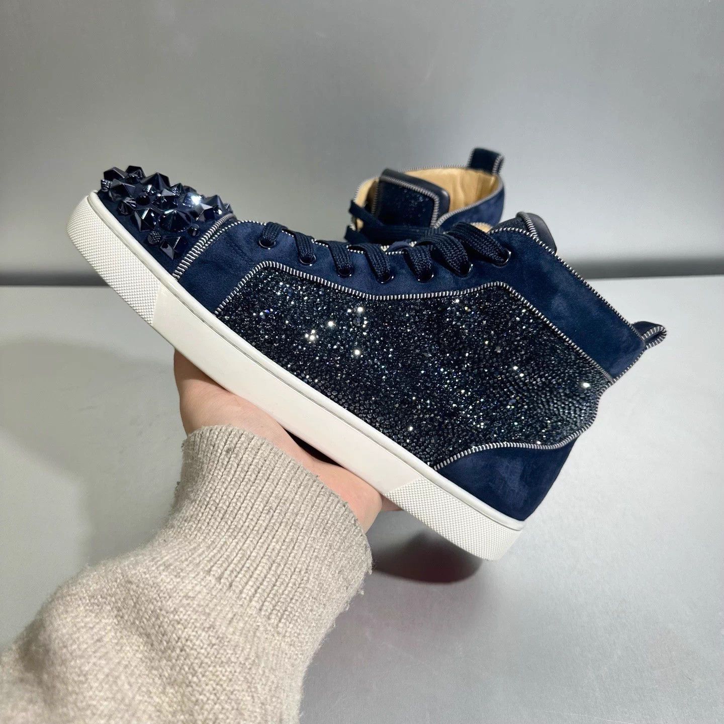 Christian Louboutin CL navy suede spike high top 43 Size US 12 / IT 42 - 9 Thumbnail