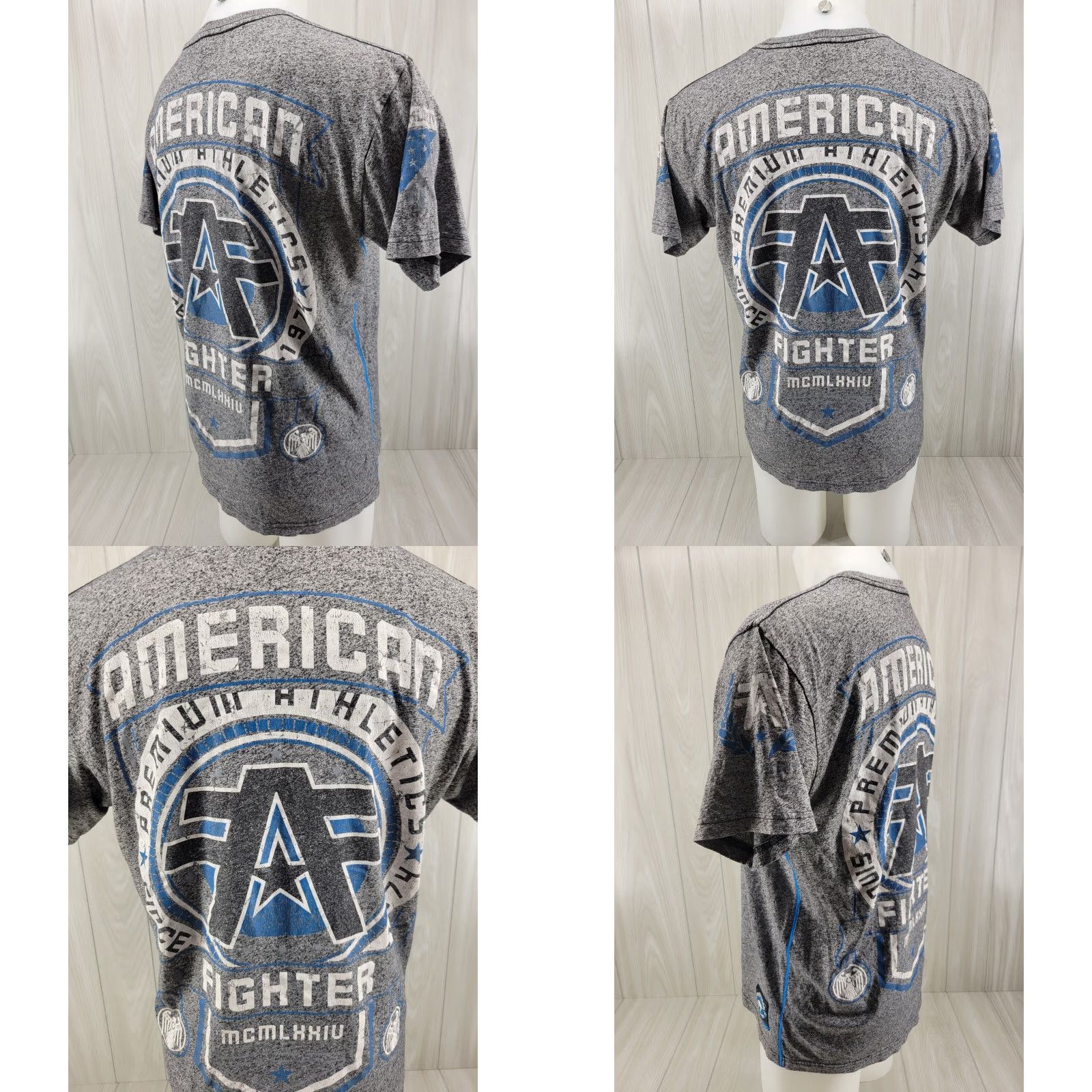 Vintage VINTAGE American Fighter Premium Shirt Mens Large Light Gray Blue Double Sided Graphic Size US L / EU 52-54 / 3 - 8 Thumbnail