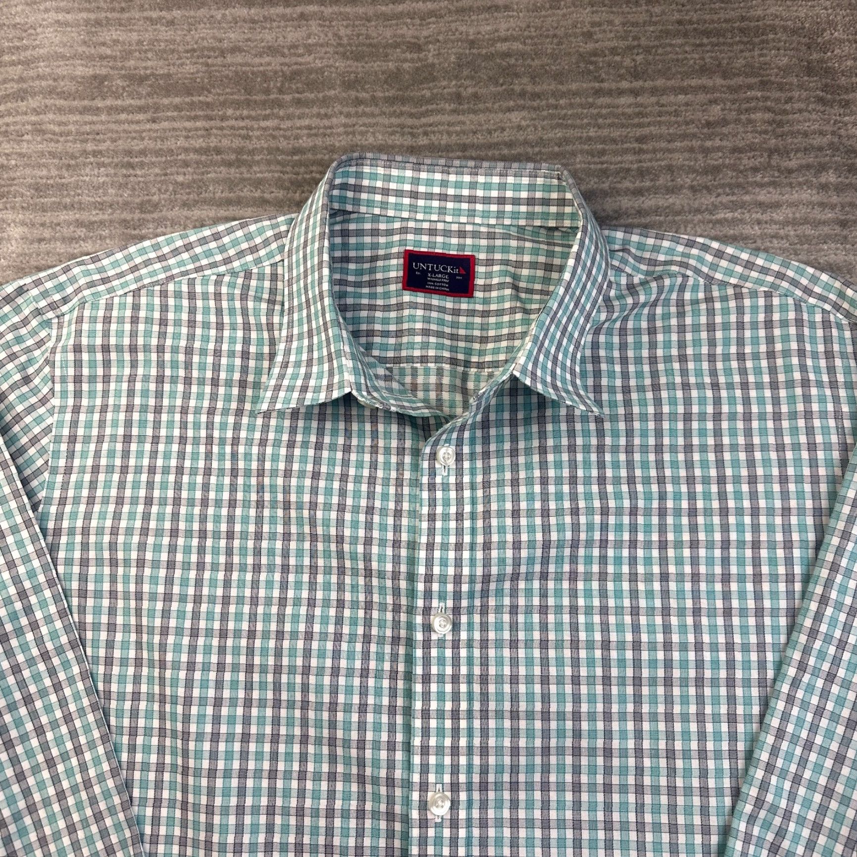 UNTUCKit UNTUCKit Shirt Mens XL Green Gingham Plaid Check Button-Up Long Sleeve Casual Workwear Cotton Wrinkle Free Size US XL / EU 56 / 4 - 2 Thumbnail