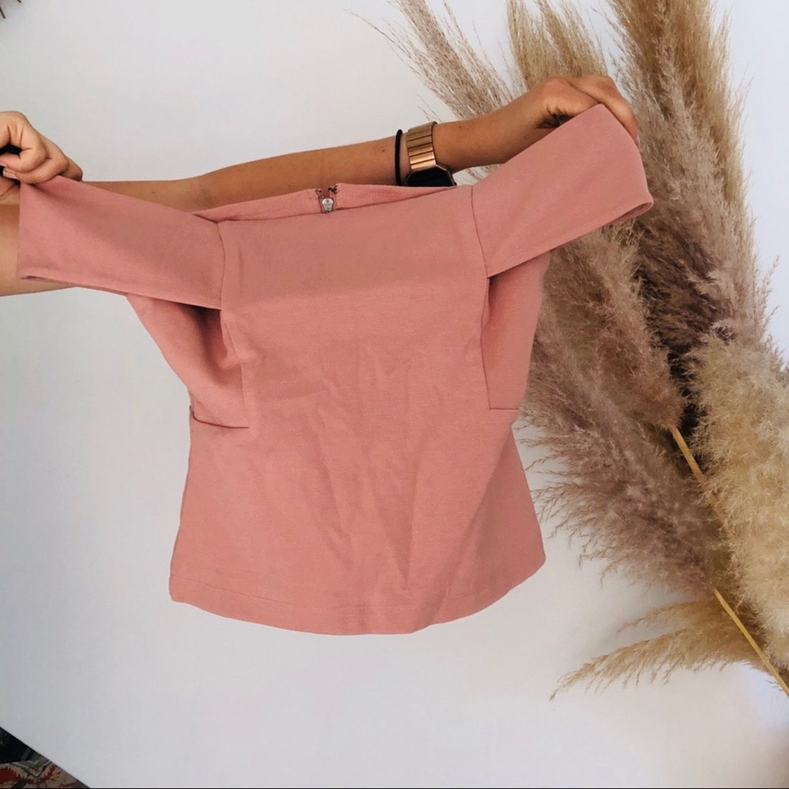 Anthropologie ANTHROPOLOGIE DELETTA Blush Pink Ponte Crop Top Blouse Shirt Size S / US 4 / IT 40 - 7 Thumbnail