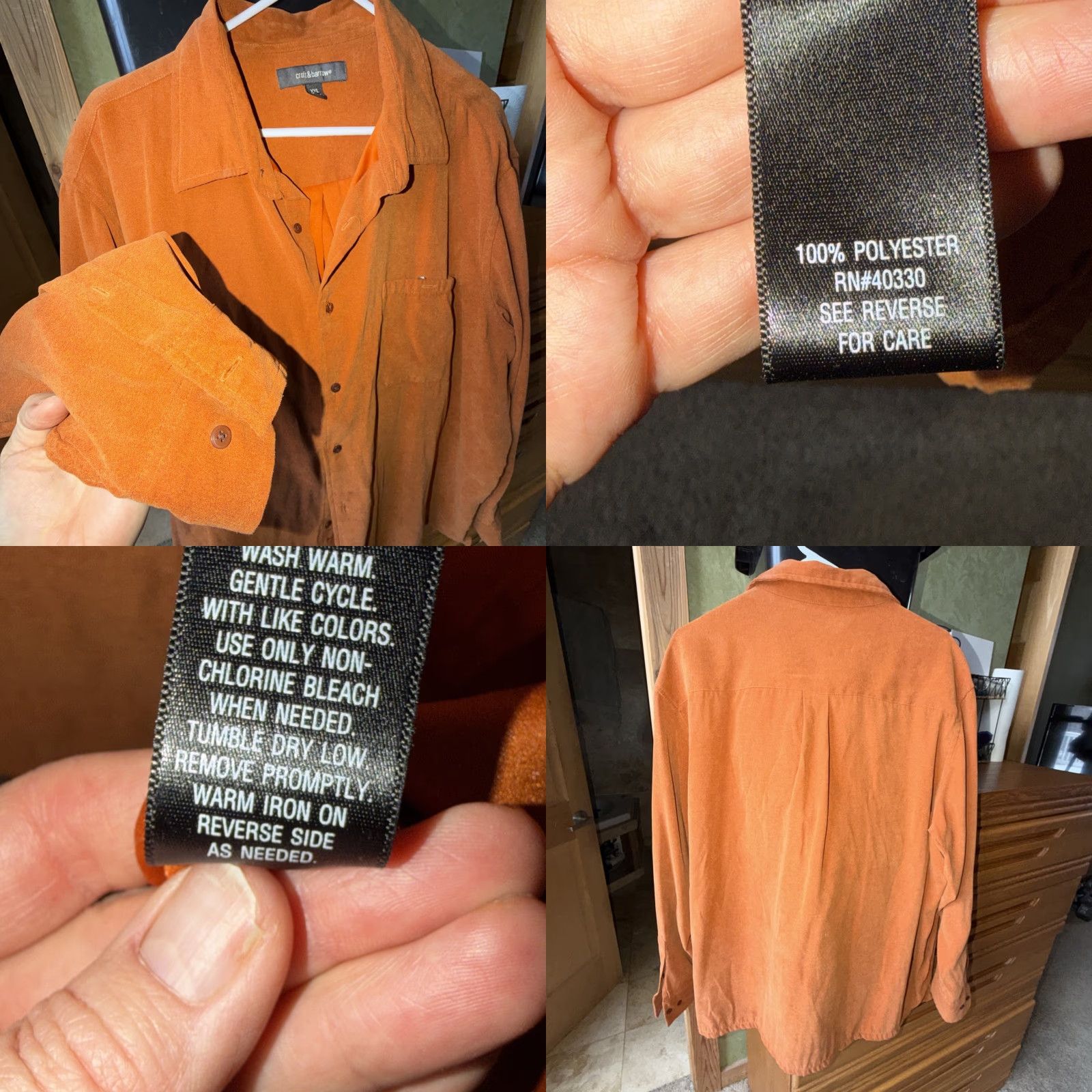 Croft & Barrow Croft&Barrow Shirt Mens 2XL PUMPKIN ORANGE sueded Button Up Long Sleeves Pocket Size US XXL / EU 58 / 5 - 8 Thumbnail