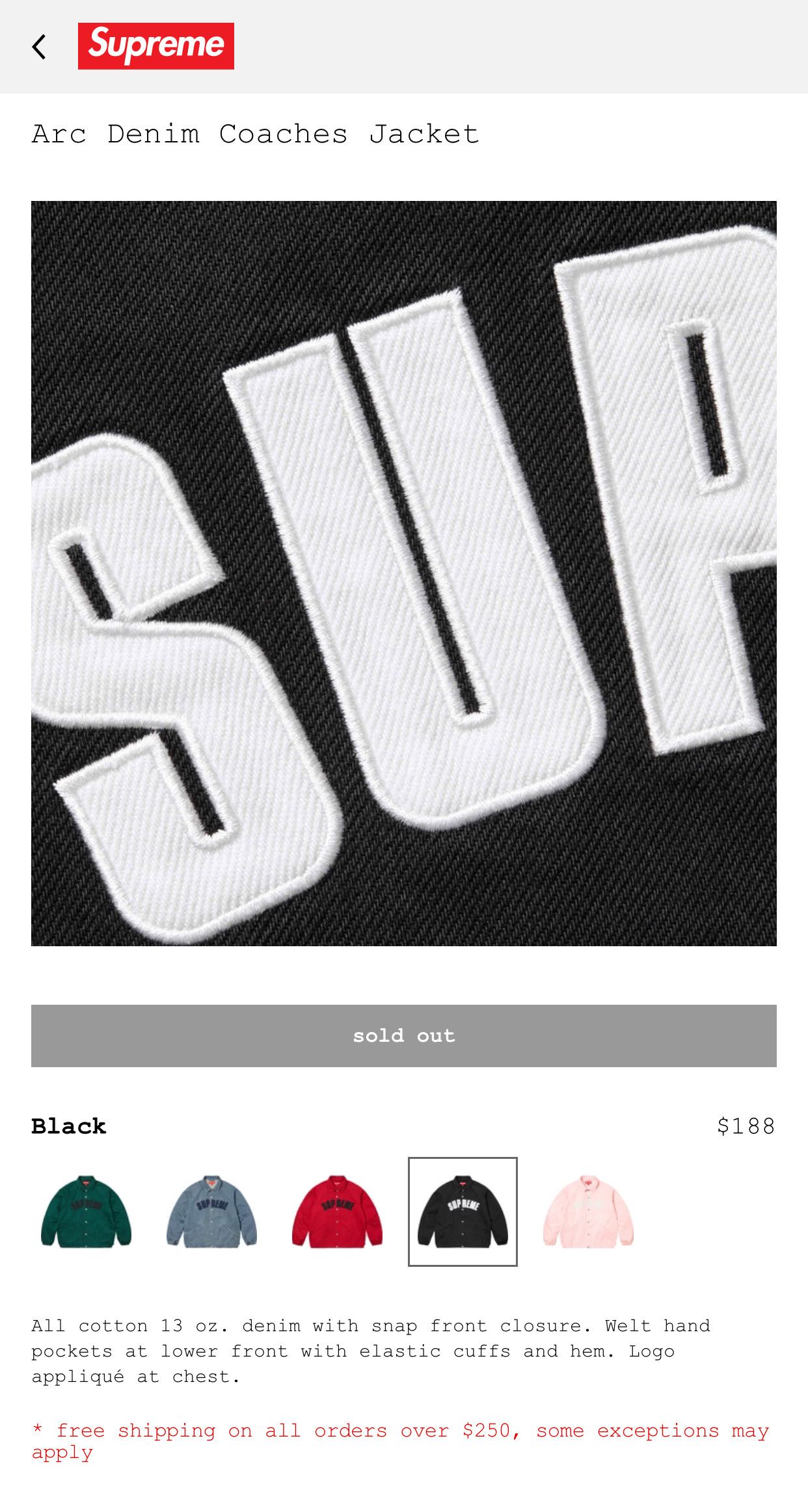 Supreme [In Hand] Supreme Arc Denim Coaches Jacket (SS25) Black M Size US M / EU 48-50 / 2 - 3 Thumbnail