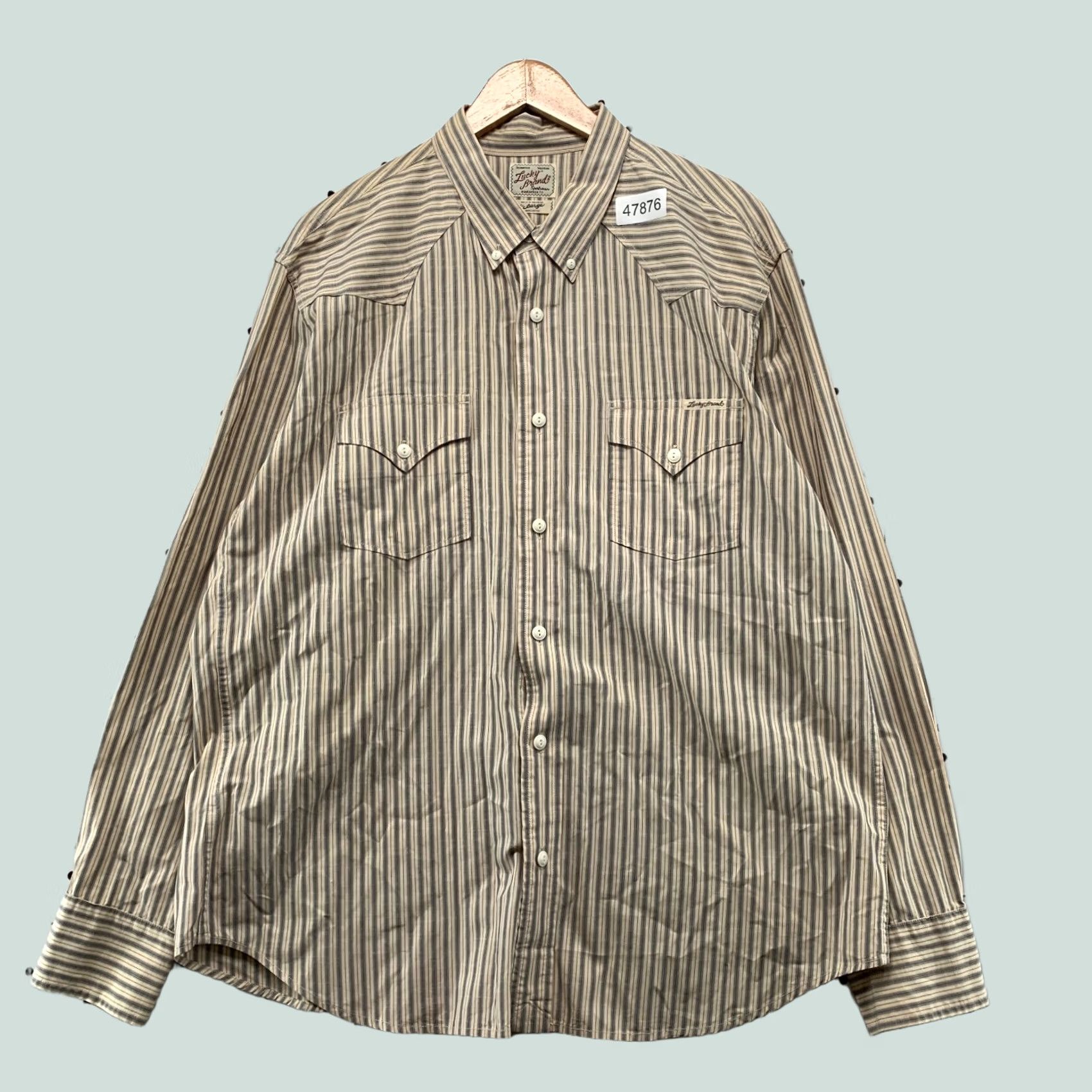 Lucky Brand Lucky Brand Western Snap Shirt Mens XL Beige Striped Long Sleeve Retro VIntage Size US XL / EU 56 / 4 - 1 Thumbnail
