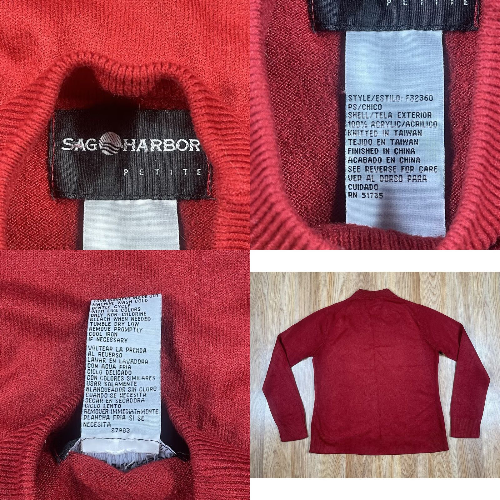 Vintage Sag Harbor Sweater Womens Petite Small Red Knit Mock Neck Long Sleeve Acrylic Size S / US 4 / IT 40 - 8 Thumbnail