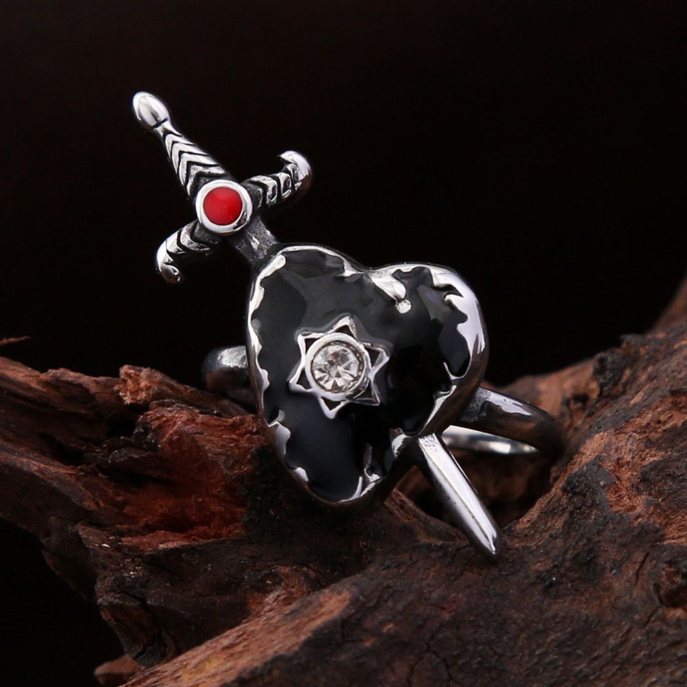 Jewelry Vintage Arrow Through Black Heart Ring Size ONE SIZE - 2 Thumbnail