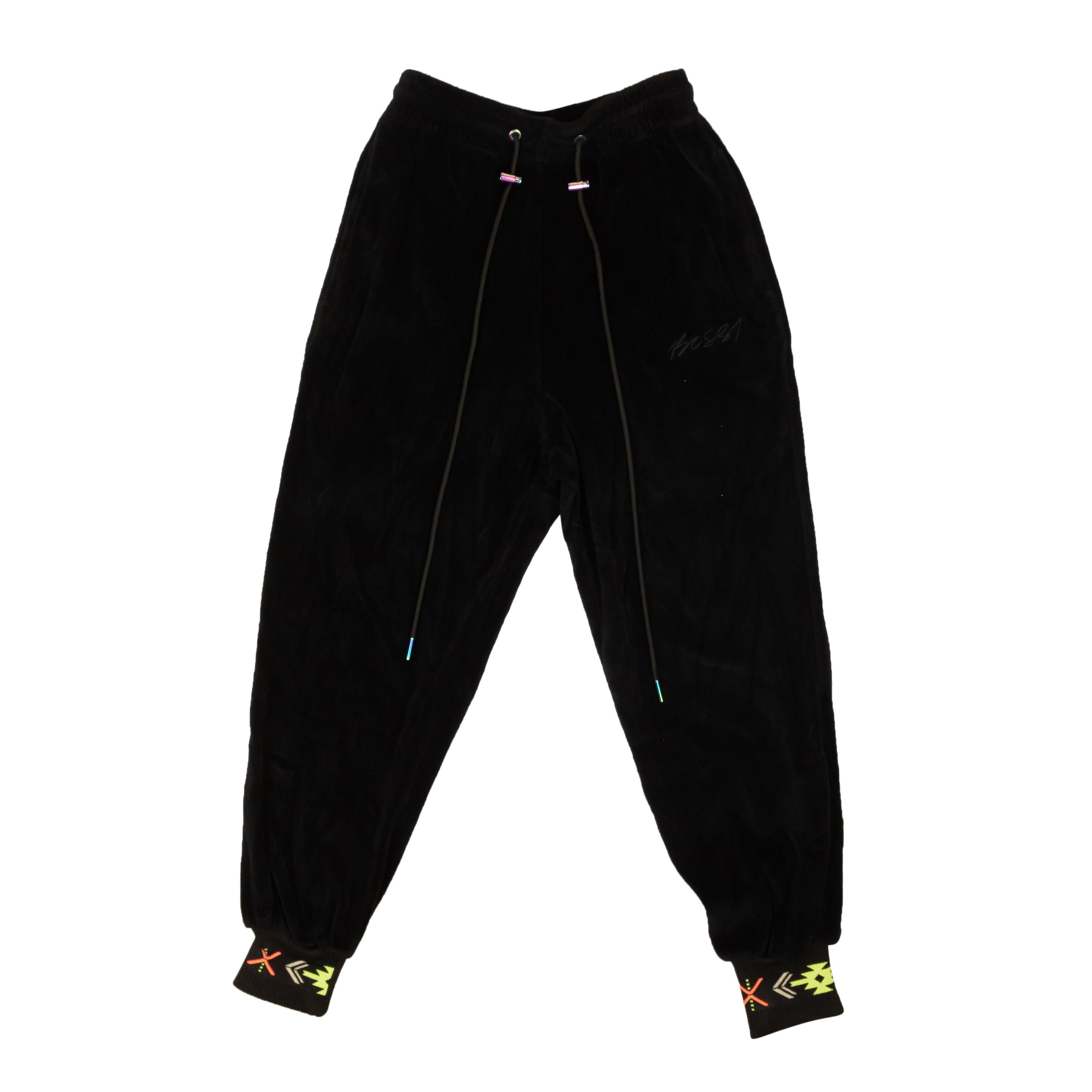 image of Bossi Sportswear Black Cotton Velour Embroidered Design Sweatpants Size S, Men's