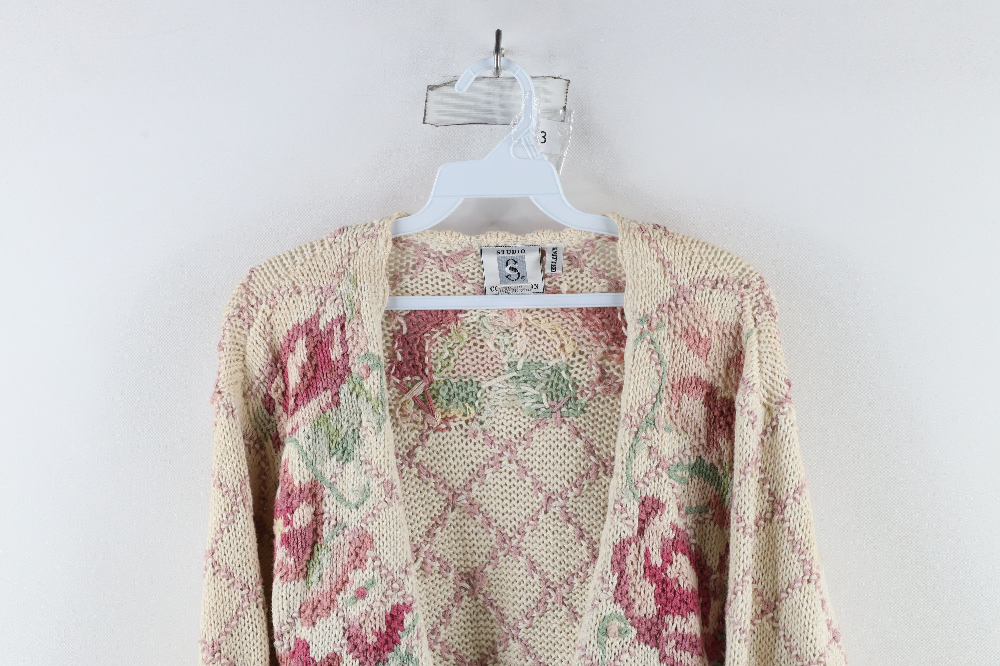 Vintage Vintage 90s Country Primitive Knit Flower Cardigan Sweater Size M / US 6-8 / IT 42-44 - 2 Thumbnail