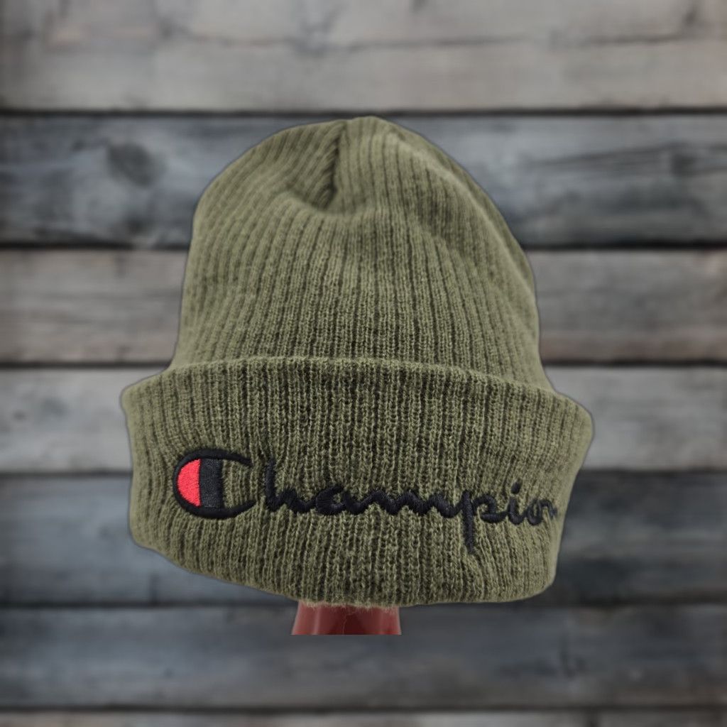 Champion Champion Beanie Cap Spelled Out Army Green Cuff One Size Fits Most Beanie Unisex Adults Winter Lightweight Stretch Knit Acrylic Size ONE SIZE - 1 Thumbnail