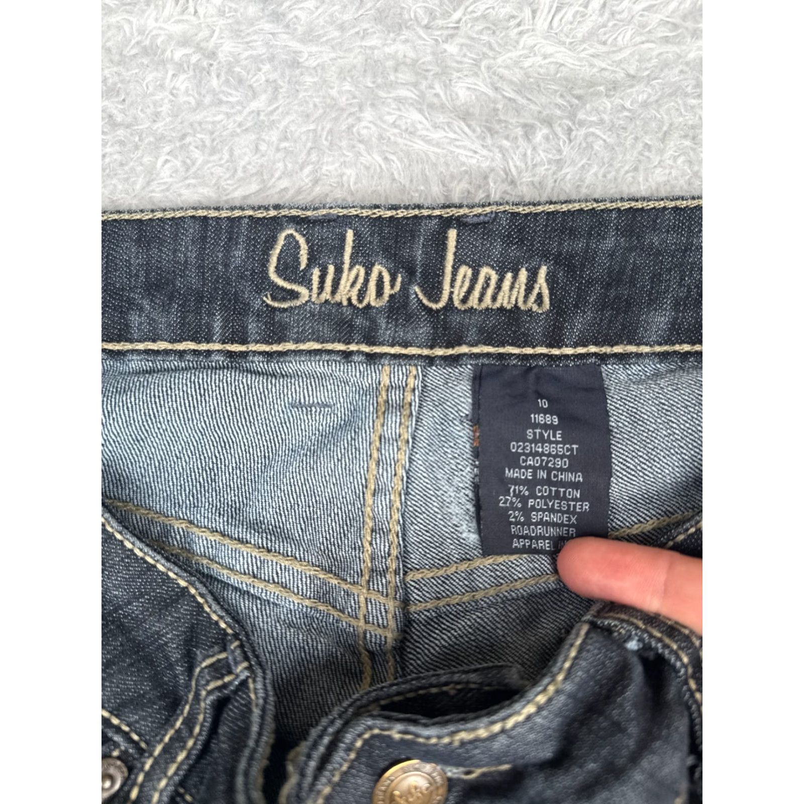Denime Suko Jeans Women 10 Blue Denim Jean Crop Mid Rise Embellished Distressed Zipper 30x21 Bootscut Cotton Size 32" / US 10 / IT 46 - 6 Thumbnail