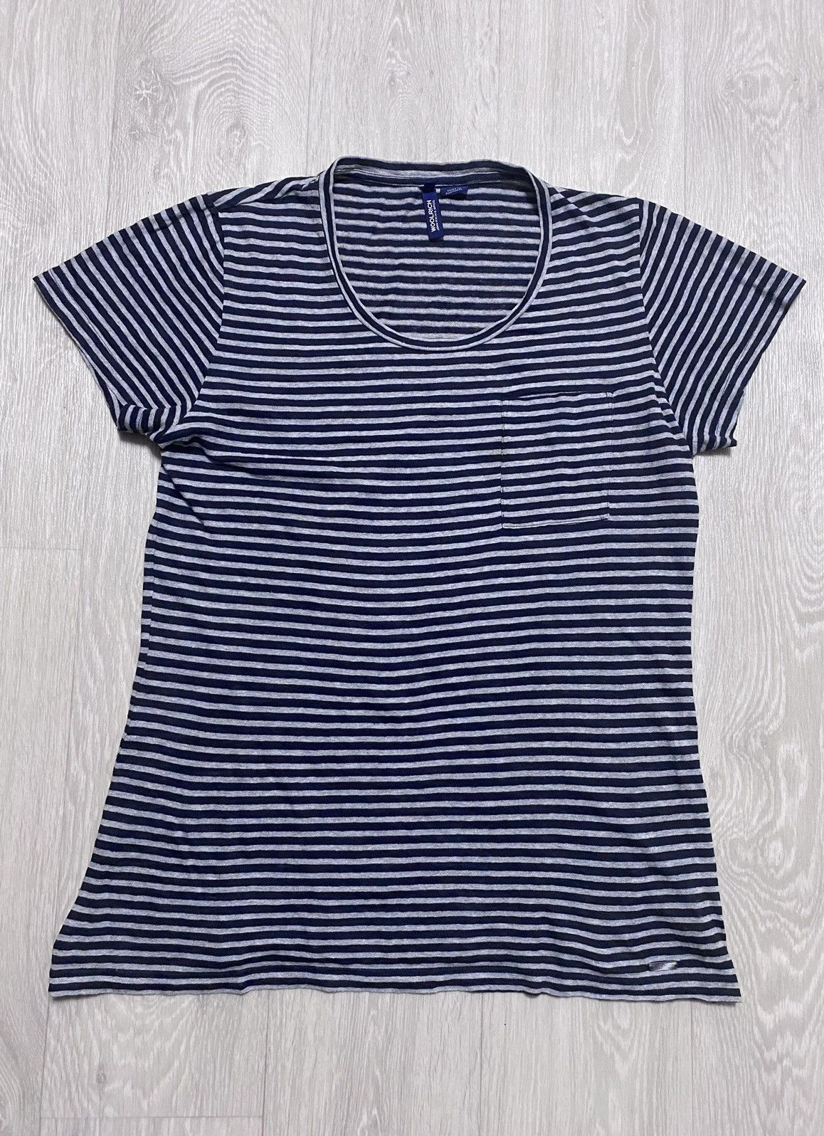 Woolrich Woolen Mills Women’s Woolrich Striped Navy Gray Linen Cotton Pocket Tee Size XL / US 12-14 / IT 48-50 - 2 Thumbnail