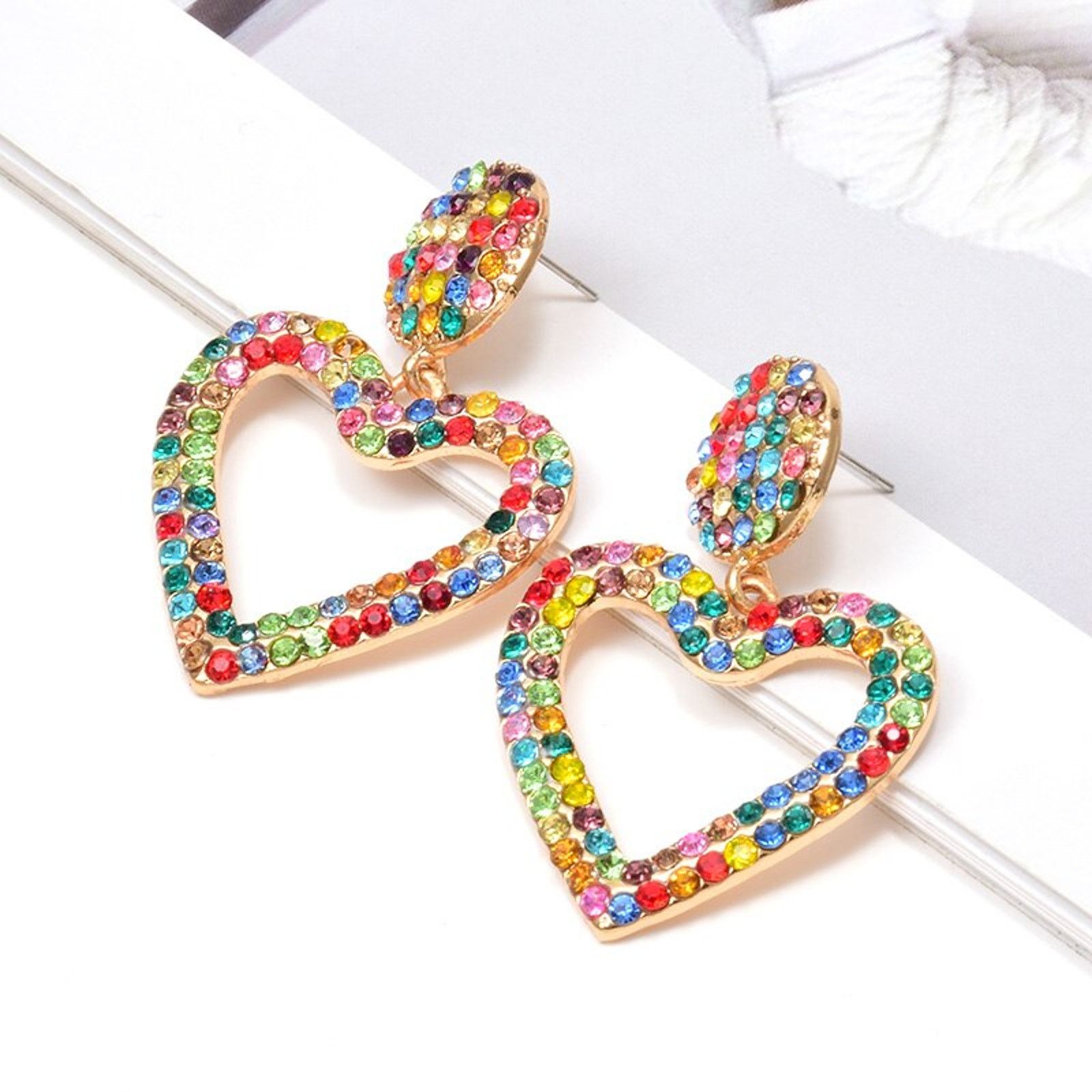 Diamond Earrings x Jewelry Sabrina Heart-Shaped Drop Earrings - Multi-Colored in Gold, Women's