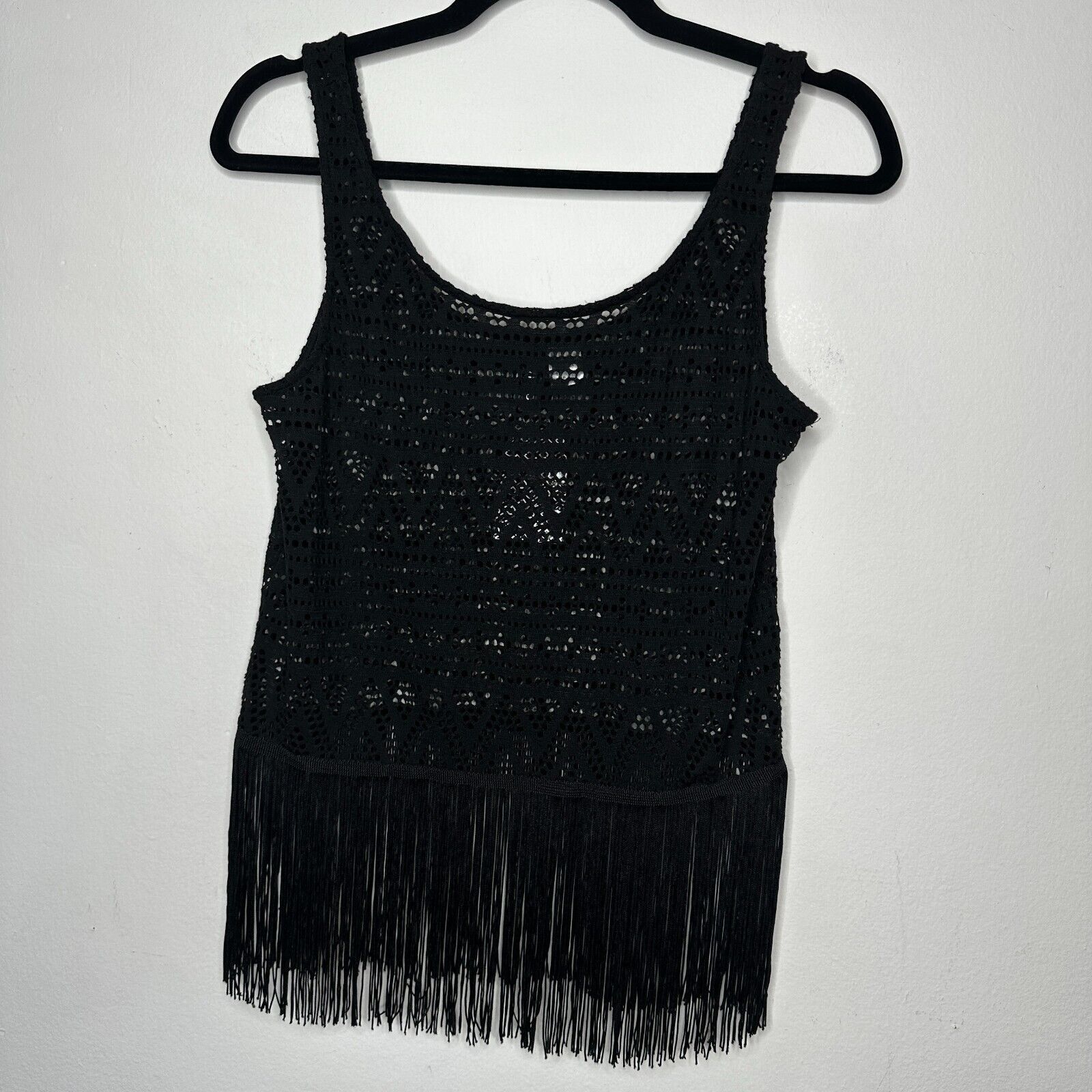 Divided NWT Divided H&M Black Crochet Tank Fringe Hem Sleeveless 4 Size S / US 4 / IT 40 - 4 Thumbnail