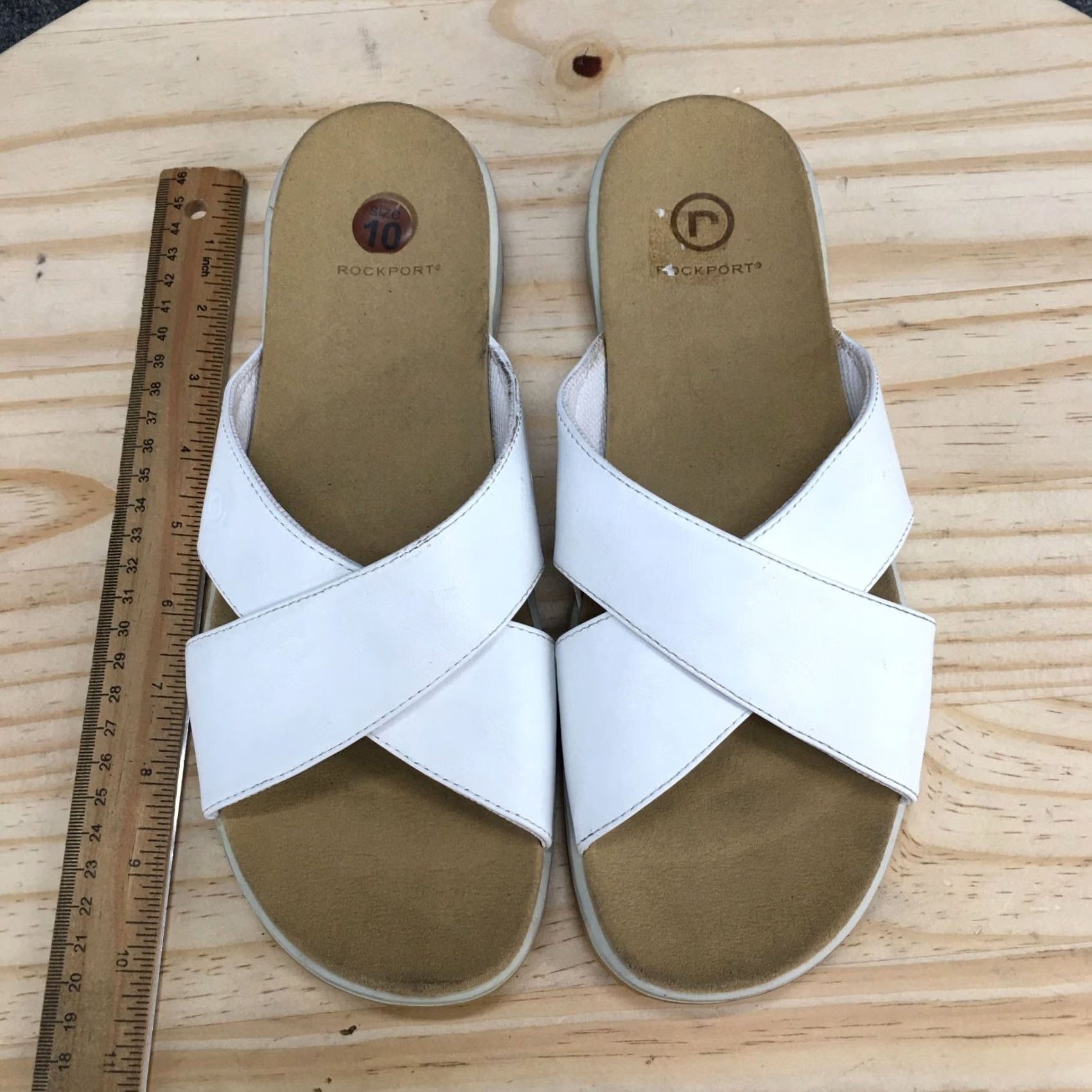 Rockport Rockport Sandals Womens 10 M Slip On Slides White Leather Casual Open Toe Size US 10 / IT 40 - 6 Thumbnail
