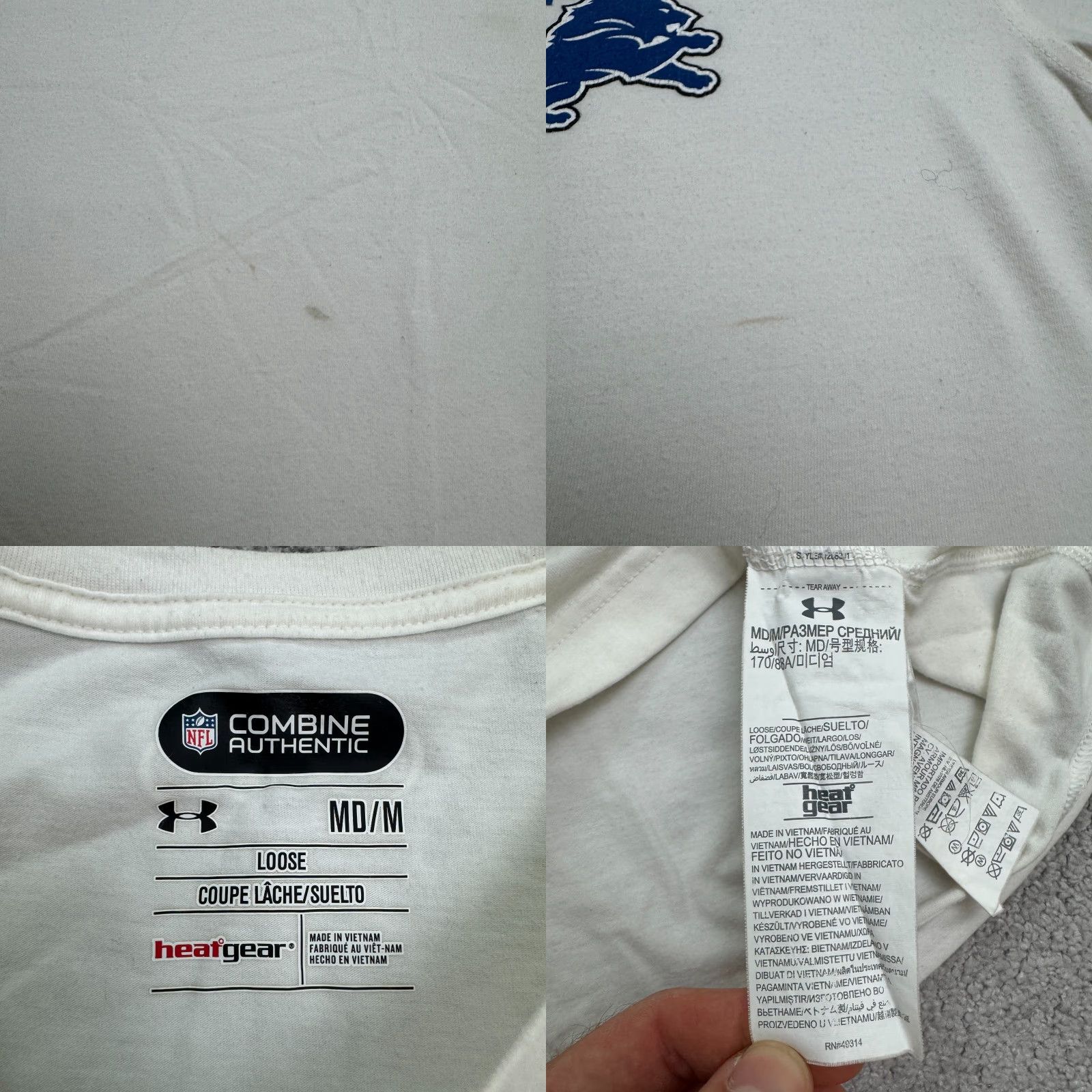 Under Armour Under Armour HeatGear T-Shirt Detroit Lions NFL Mens Medium White Football Tee Size US M / EU 48-50 / 2 - 8 Thumbnail