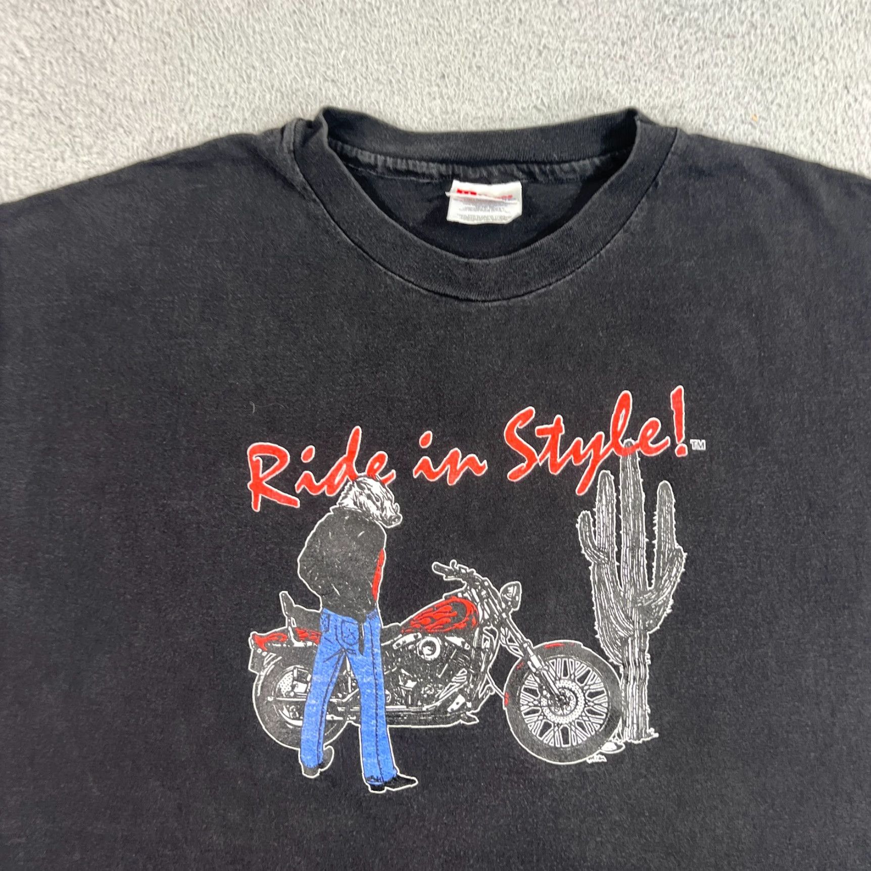 Vintage VINTAGE Motorcycle T-Shirt Mens XL Black Solid Crew Neck Short Sleeve USA 90s Motorcycle Ride in Style Mens XL Size US XL / EU 56 / 4 - 2 Thumbnail