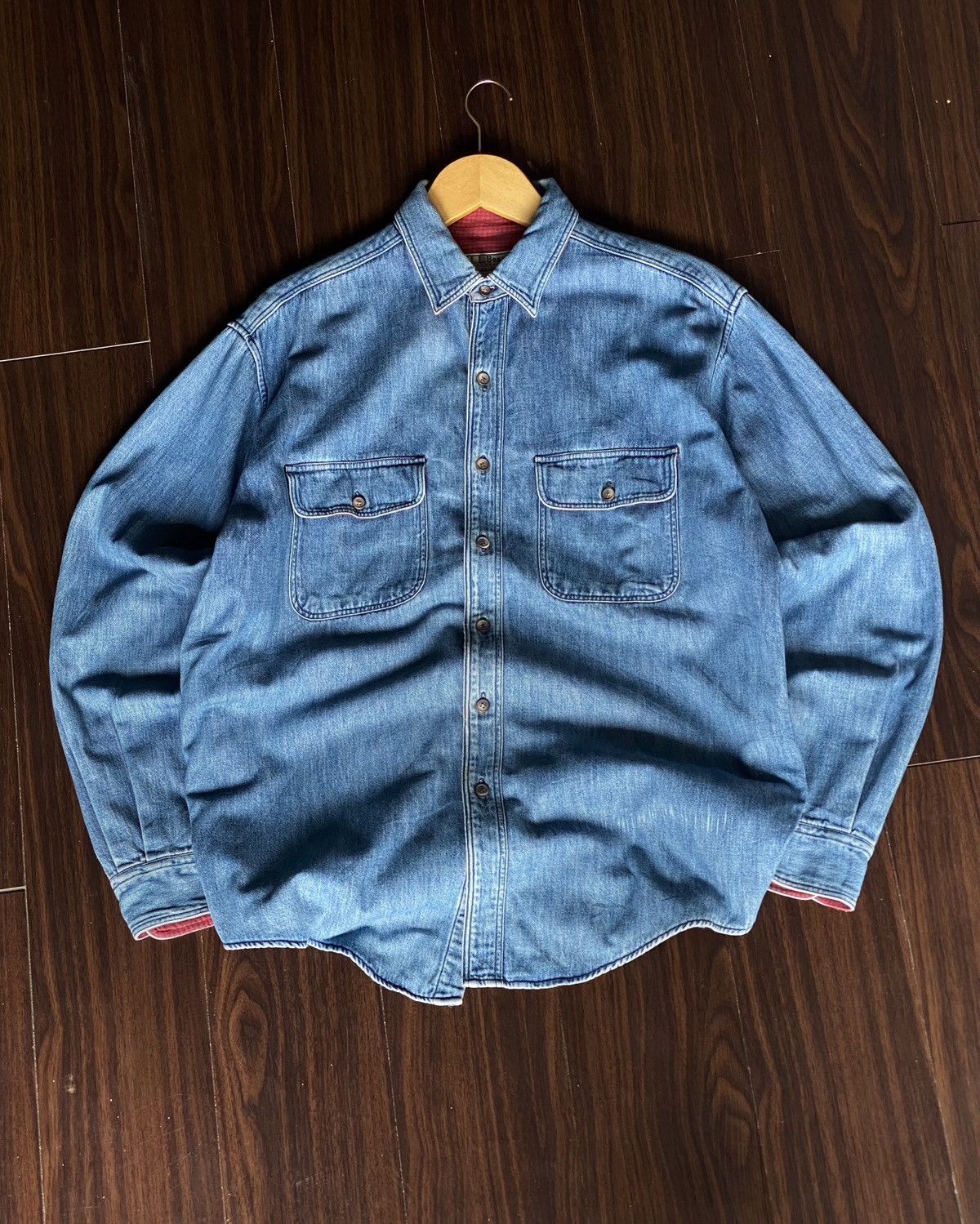 L.L. Bean 80s USA L.L BEAN FLANNEL LINED DENIM SHIRT Size US XL / EU 56 / 4 - 1 Thumbnail