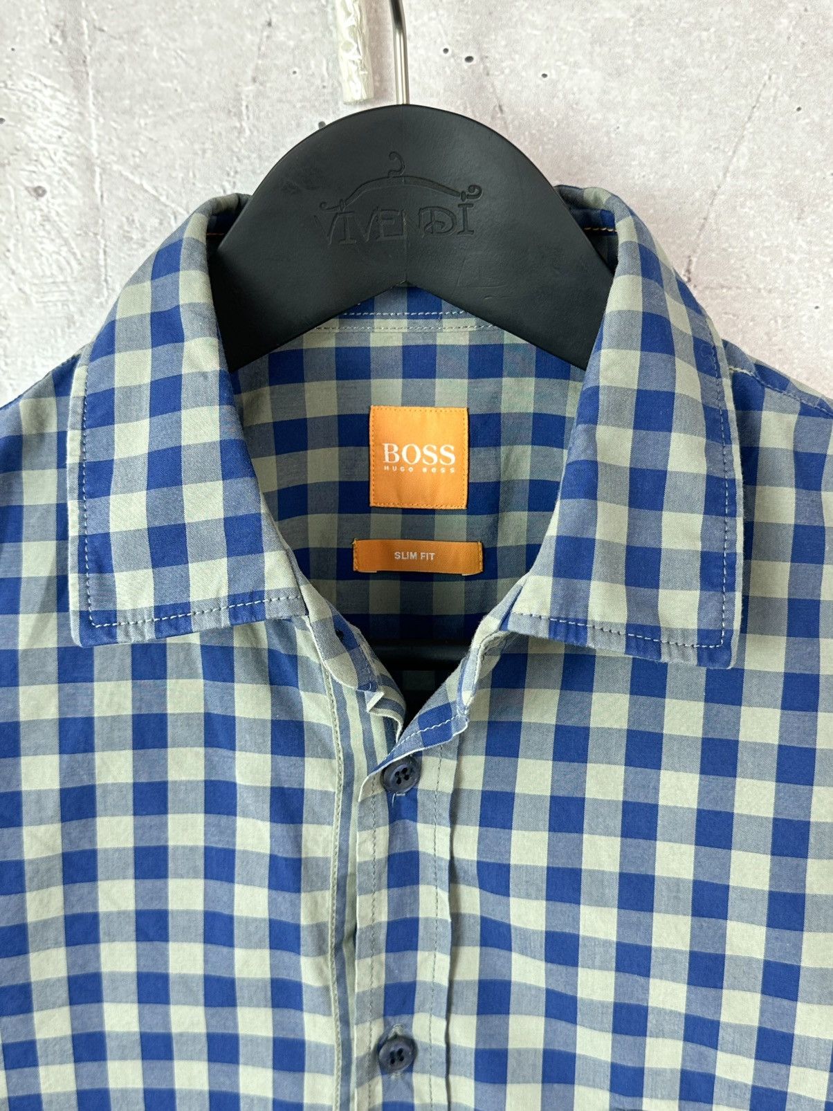 Hugo Boss Boss Orange Slim Fit Grey-Blue Cotton Check Men’s Shirt Size US S / EU 44-46 / 1 - 4 Thumbnail
