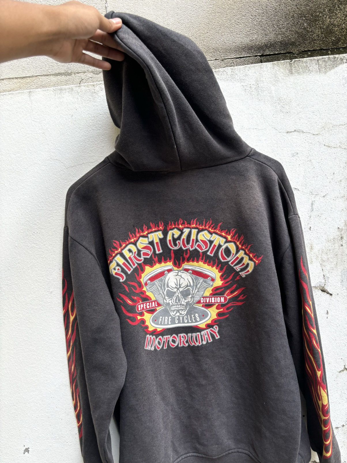 Harley Davidson × West Coast Choppers Sun Faded Hall Of Fame Flame Fire Zip Up Hoodie Size US L / EU 52-54 / 3 - 7 Thumbnail