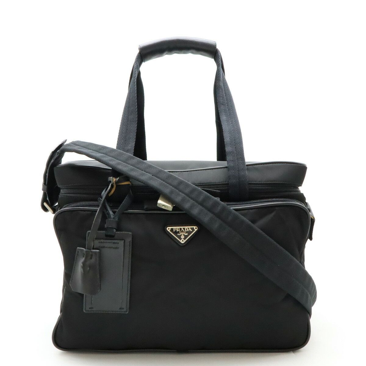Prada Prada Nylon Leather 2Way Bag Leather Shoulder Bag in Black, Women's