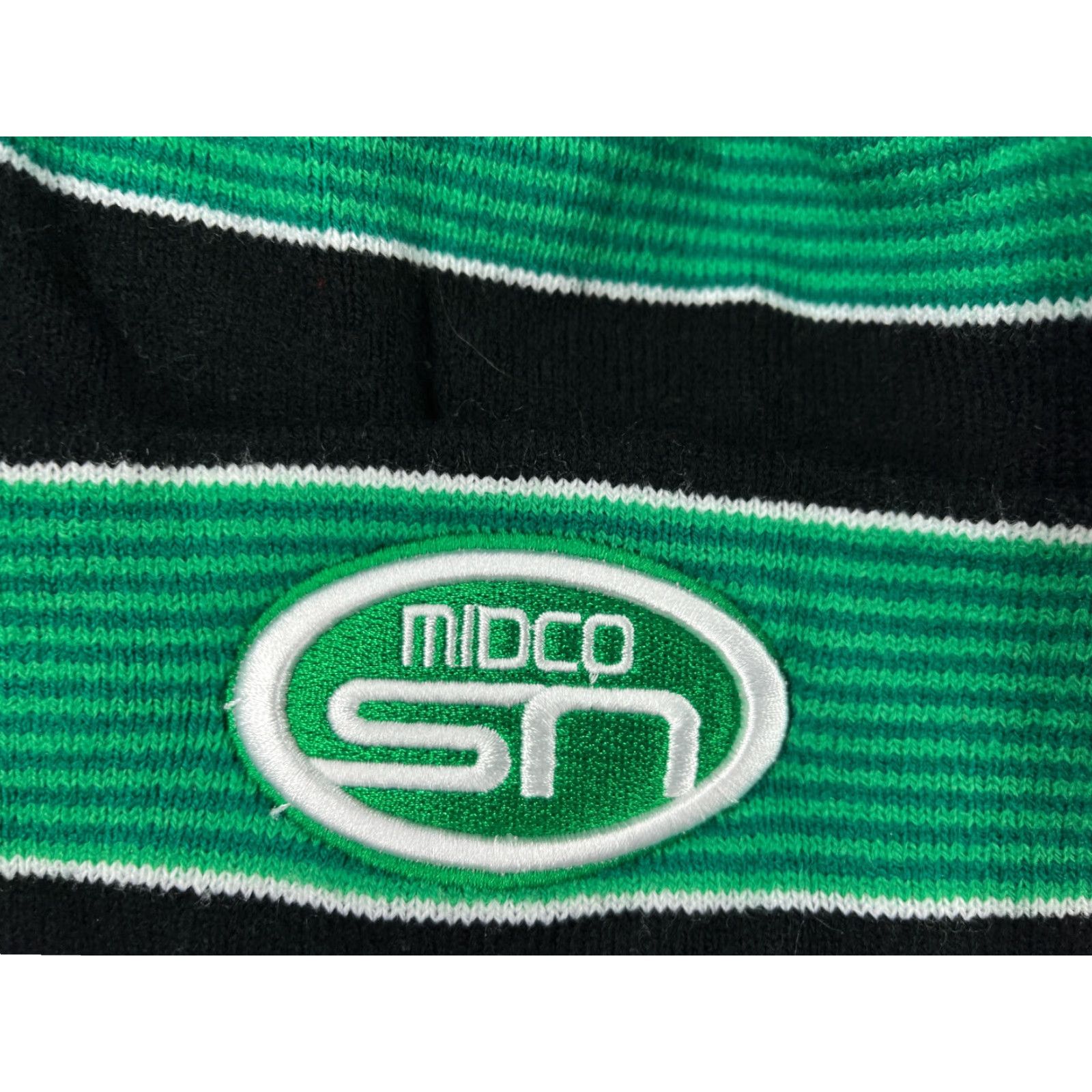 Vintage Midco Sports Beanie Toque Adult One Size Green Black Stripe Knit Acrylic Ski Pom Size ONE SIZE - 2 Thumbnail