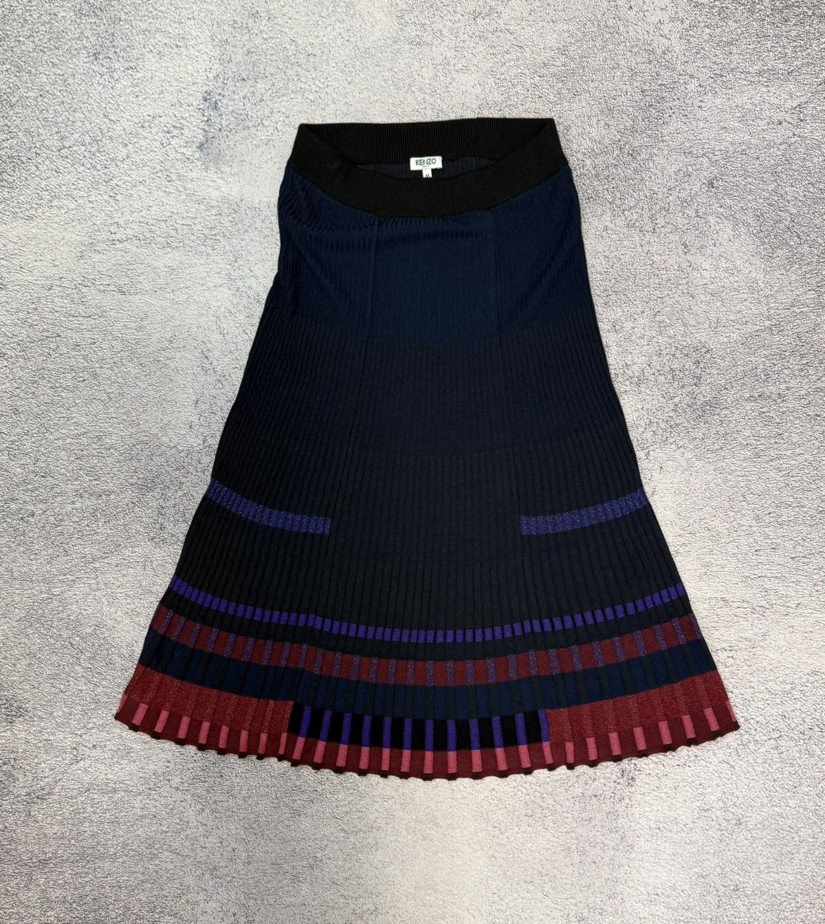 Kenzo KENZO Paris Ribbed Knit Pleated Midi Skirt Stripe Lurex Sz M Size 28" / US 6 / IT 42 - 1 Thumbnail