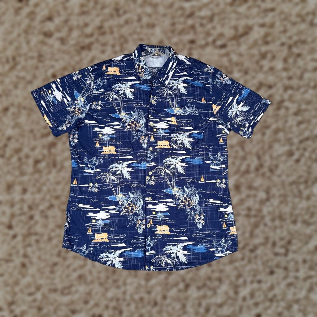 Izod VINTAGE IZOD Saltwater Shirt Men XL Blue Floral Palm Button Up Cotton Hawaiian Size US XL / EU 56 / 4 - 1 Thumbnail