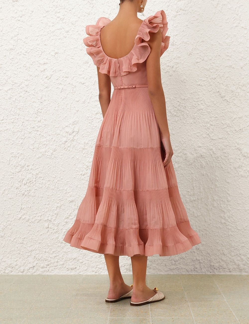 Zimmermann oc11z1025 Pleated Fill Midi Dress in Lipstick Size M / US 6-8 / IT 42-44 - 4 Thumbnail