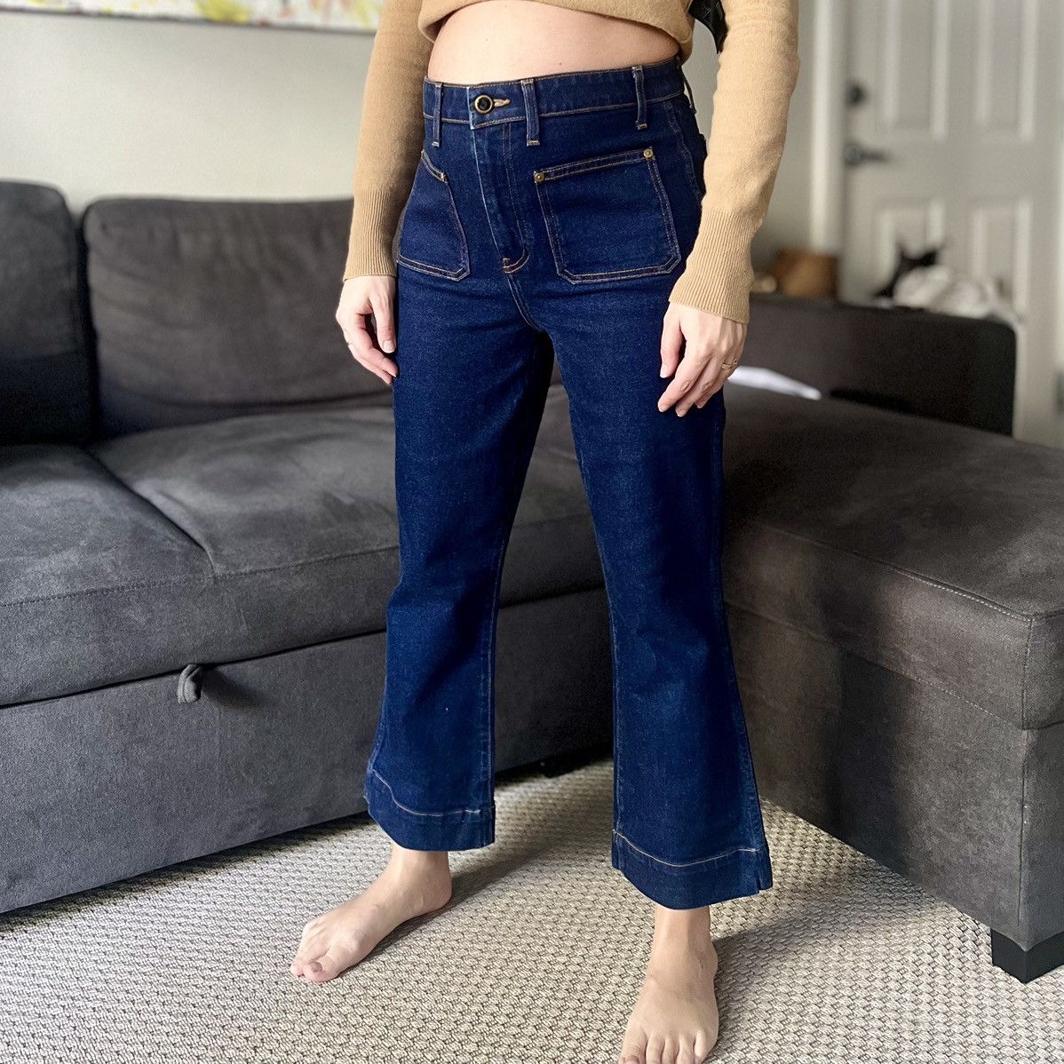 KHAITE KHAITE Raquel Patch Pocket Crop Flare Jeans Size 31" - 2 Thumbnail